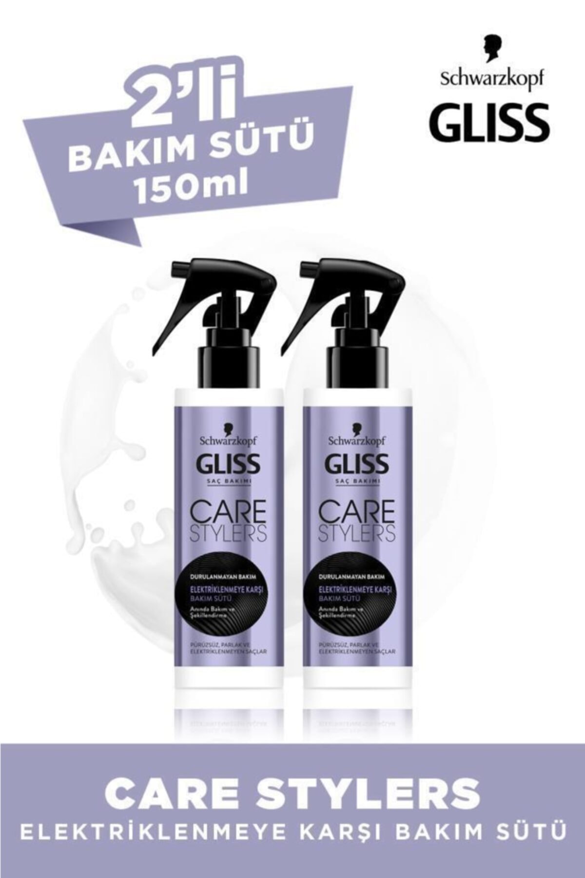 Gliss Care Stylers Elektriklenmeye Karşı Saç Bakım Sütü 150 ml 2'li