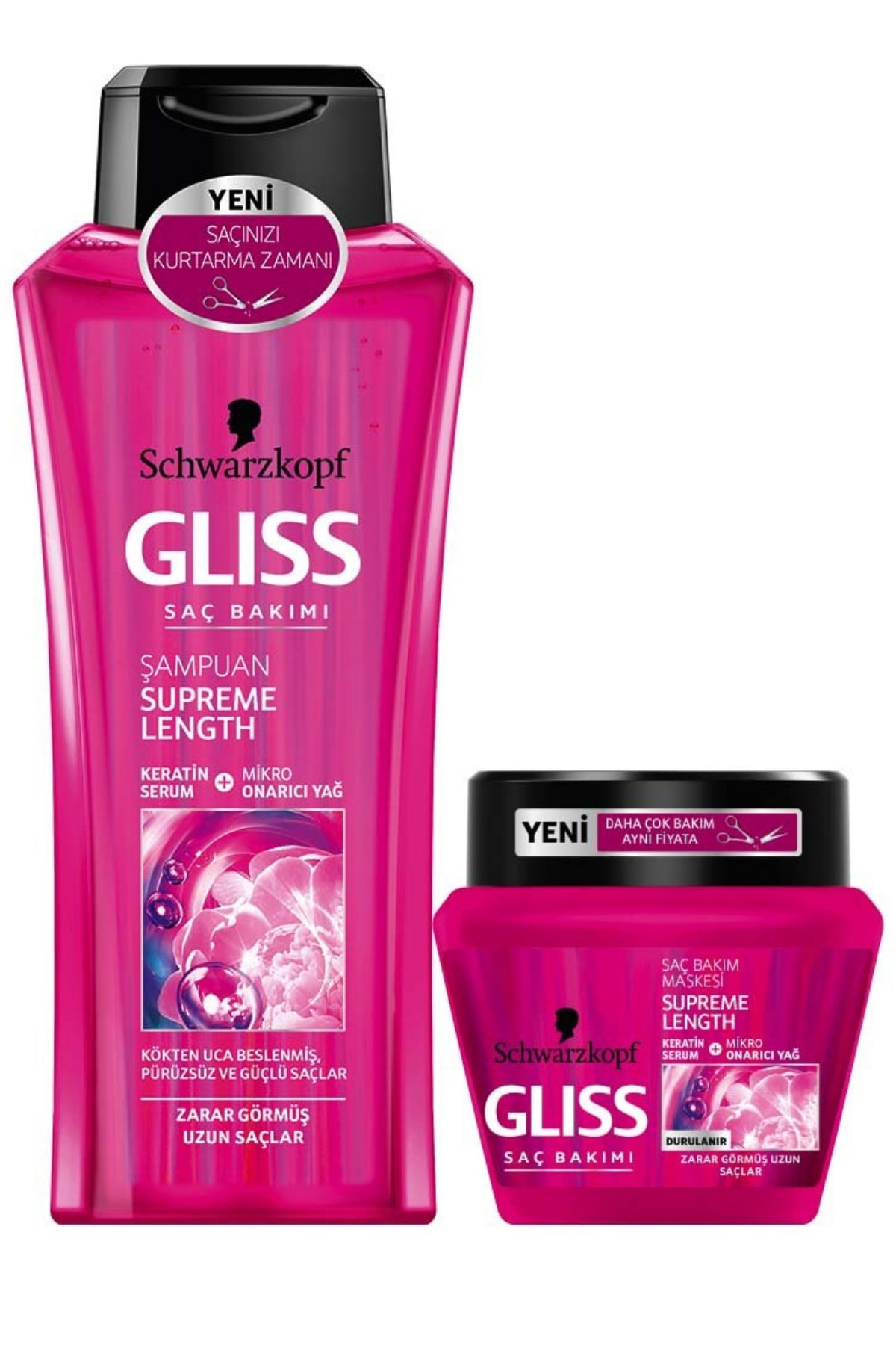 SCHWARZKOPF HAIR MASCARA Gliss Supreme Length Şampuan ve Maske 400 ml