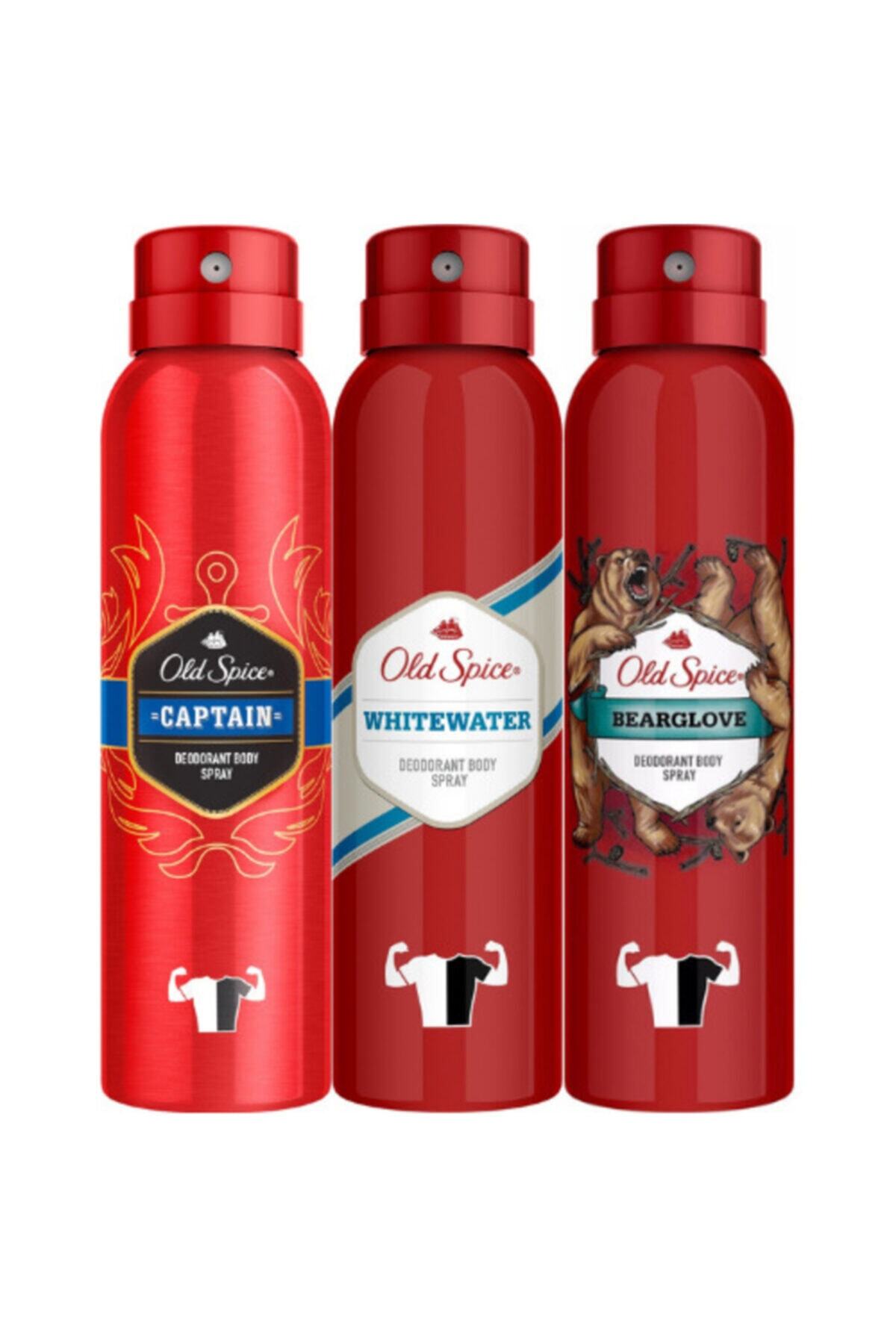 Old Spice Deodorant Seti White Water, Captain, Bear Glove Deodorant Sprey 150 Ml
