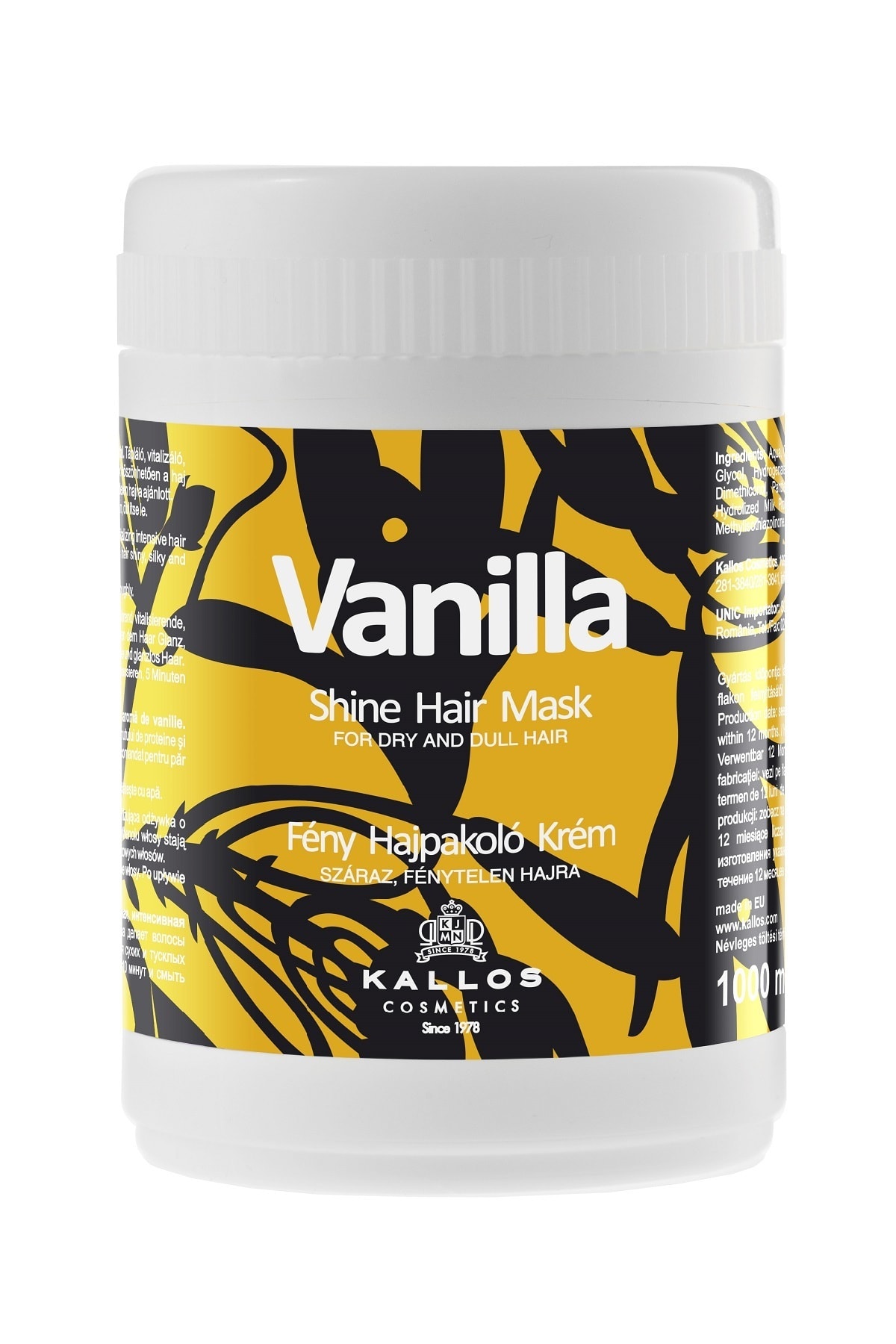 Kallos Cosmetics Vanilla 1000ml Kuru Ve Mat Saçlar Için Vanilya Özlü Işıltı Verici Saç Bakım Maskesi