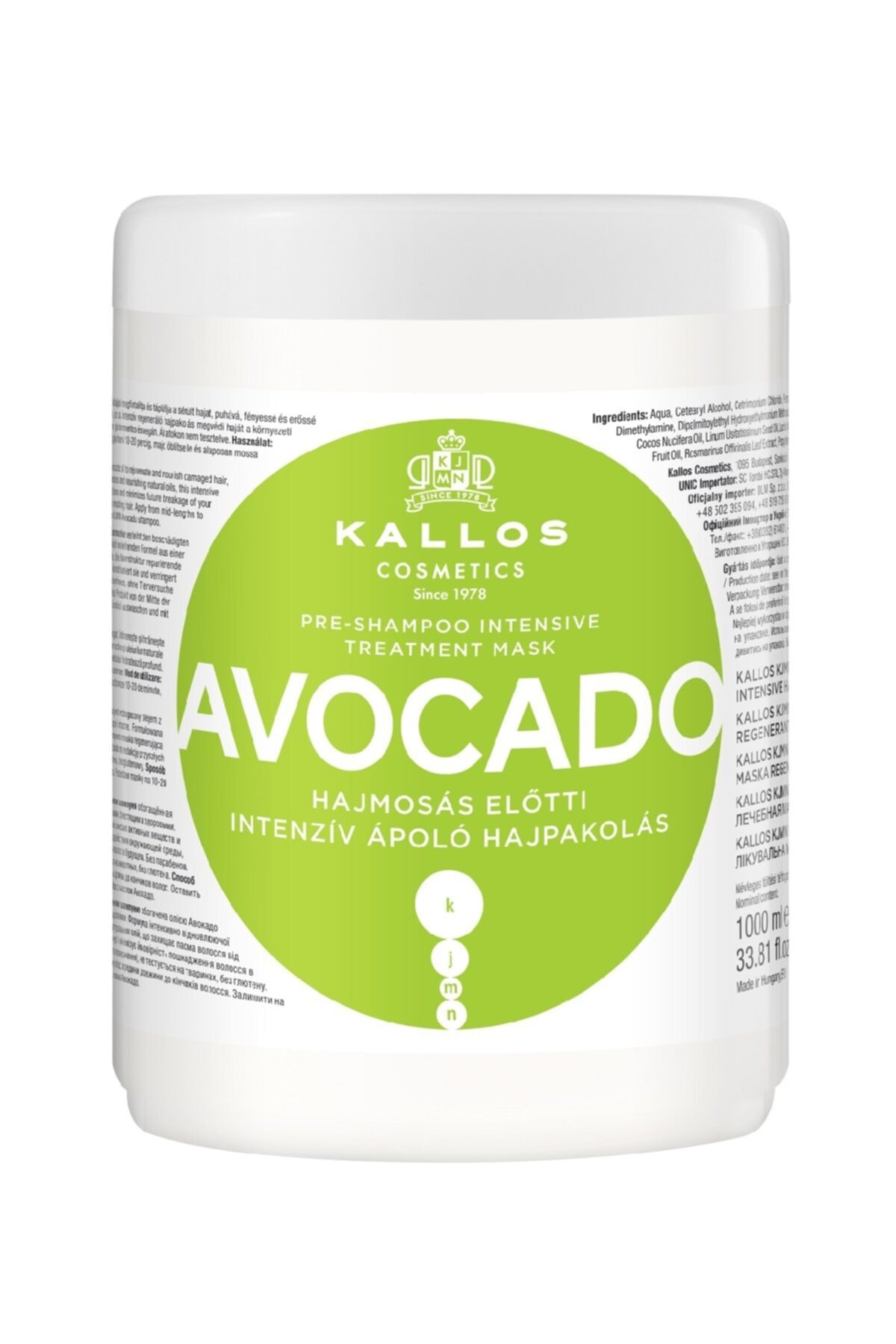 Kallos Cosmetics Avocado Ile Zenginleştirilmiş Şampuan Öncesi Yoğun Bakım Maskesi 1000ml