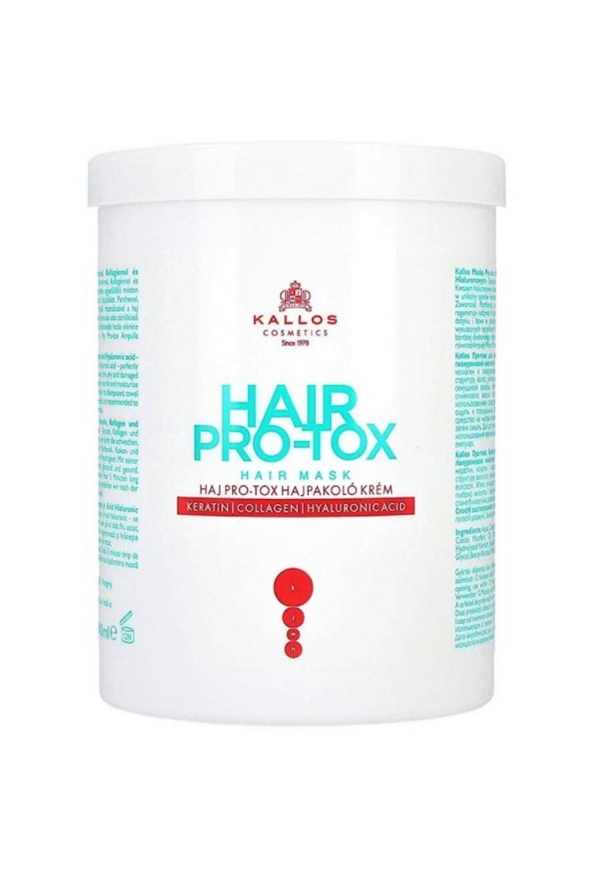 Kallos Cosmetics Hair Pro-tox 1000ml Keratin, Kollajen Ve Hyaluronic Acid Içeren Saç Bakım Maskesi