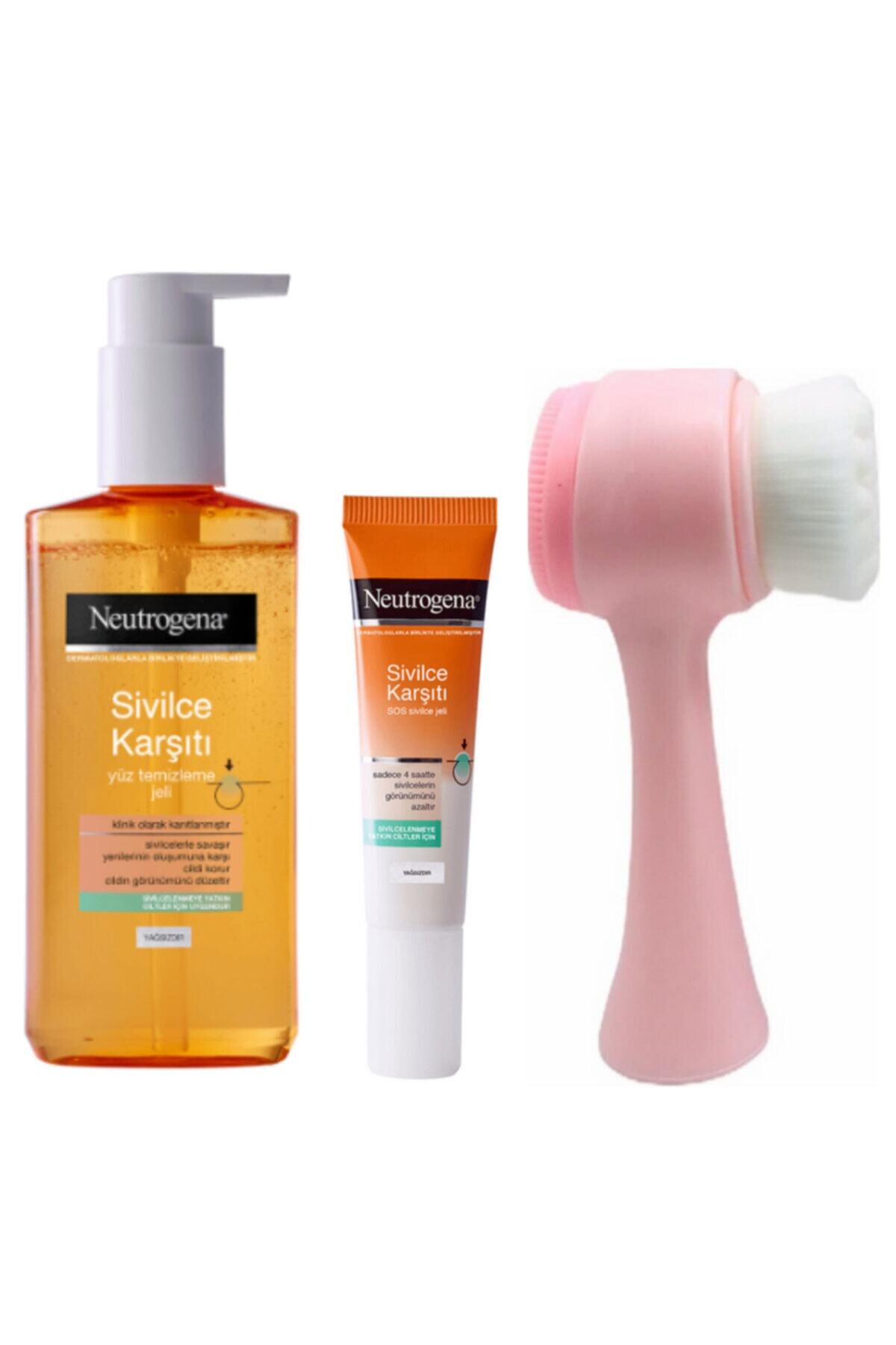Neutrogena Sivilce Karşıtı Yüz Yıkama Jeli Ve Sos Sivilce Jeli Ve Yüz Temizleme Fırçası Pembe