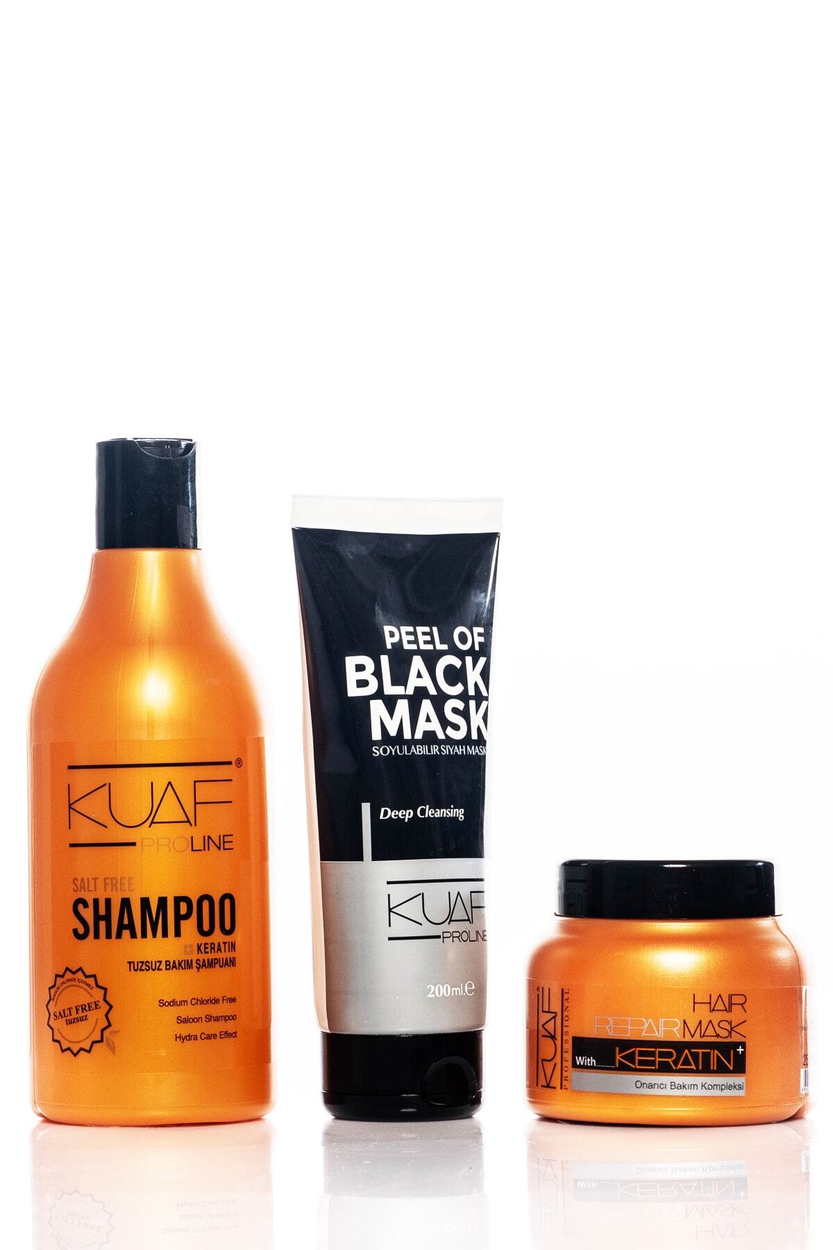 Kuaf Tuzsuz Şampuan Keratin 500 ml+ Keratin Saç Bakım Maskesi 250 Ml + Siyah Nokta Karşıtı Maske 200 Ml