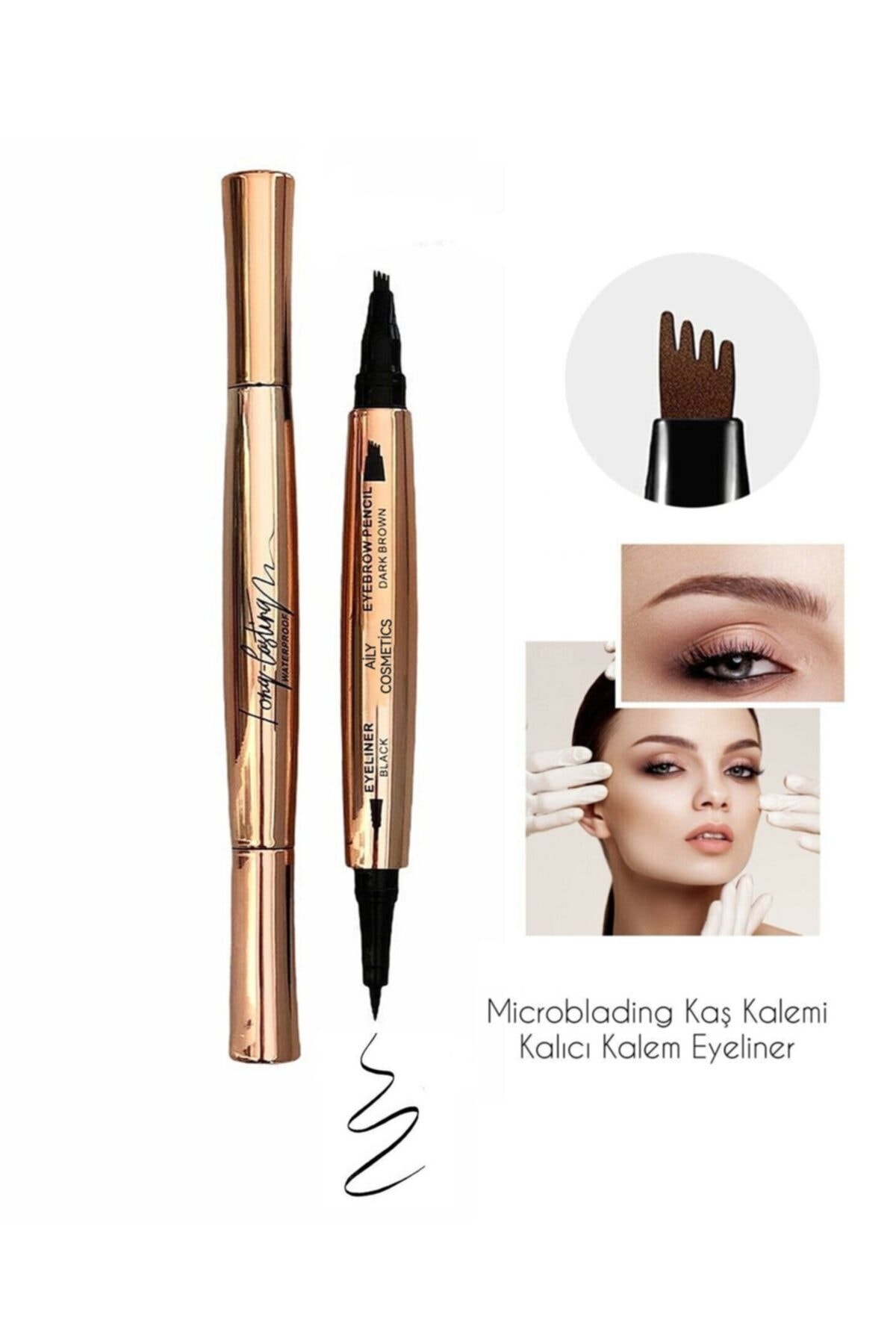 AİLY COSMETİCS Aily Yeni Model Çift Taraflı Kalıcı Kaş Kalemi & Kalem Eyeliner