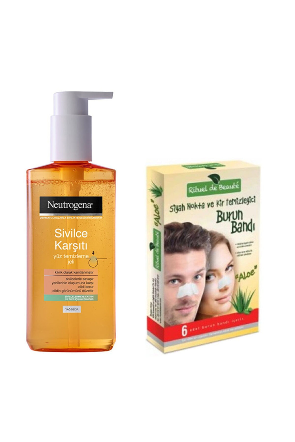 Neutrogena Sivilce Karşıtı Yüz Temizleme Jeli 200ml+rituel De Beaute Siyah Nokta Ve Kir Temizleyici Burun Bandı