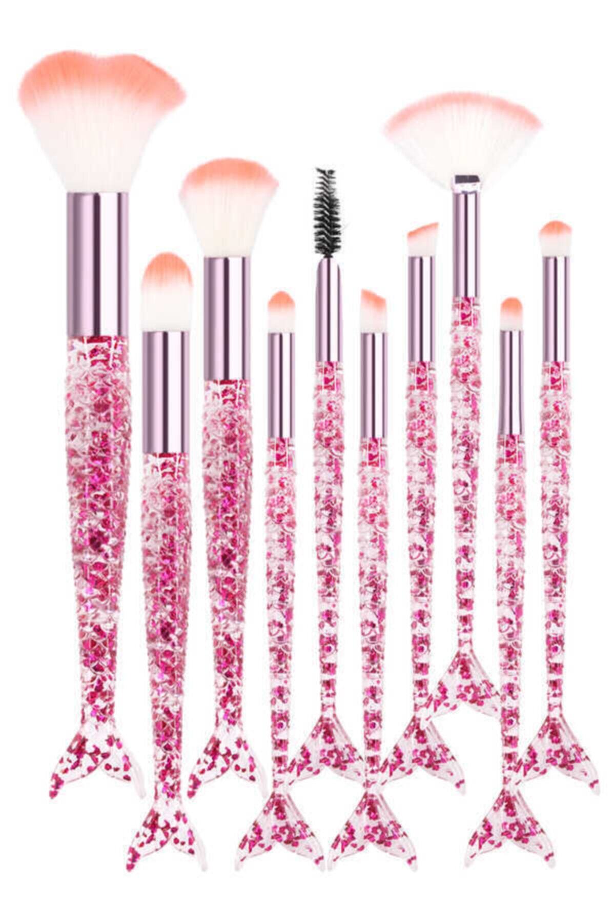 Makeuptime Kiraz 10'lu Çantalı Şeffaf Simli Balık Fırça Seti