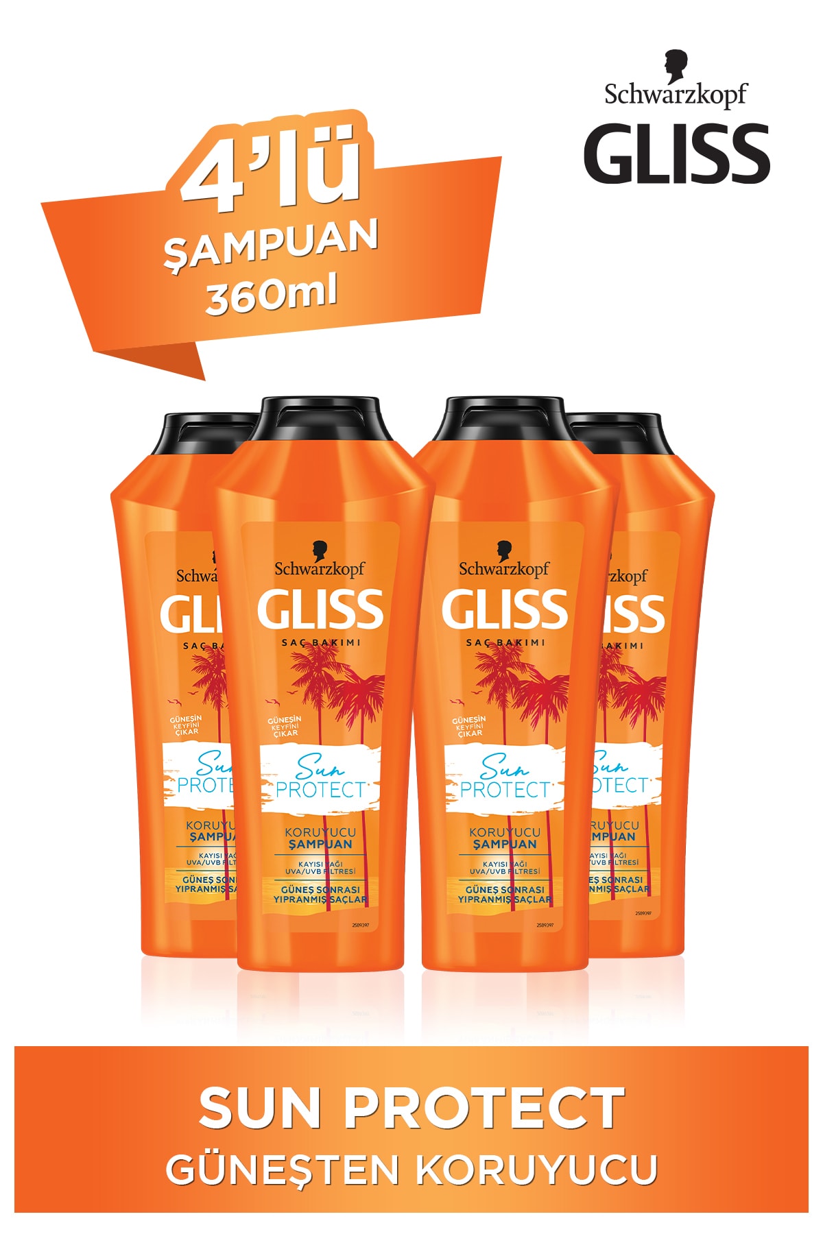 Gliss Sun Protect Güneşe Karşı Koruyucu Şampuan 360 ML 4'lü