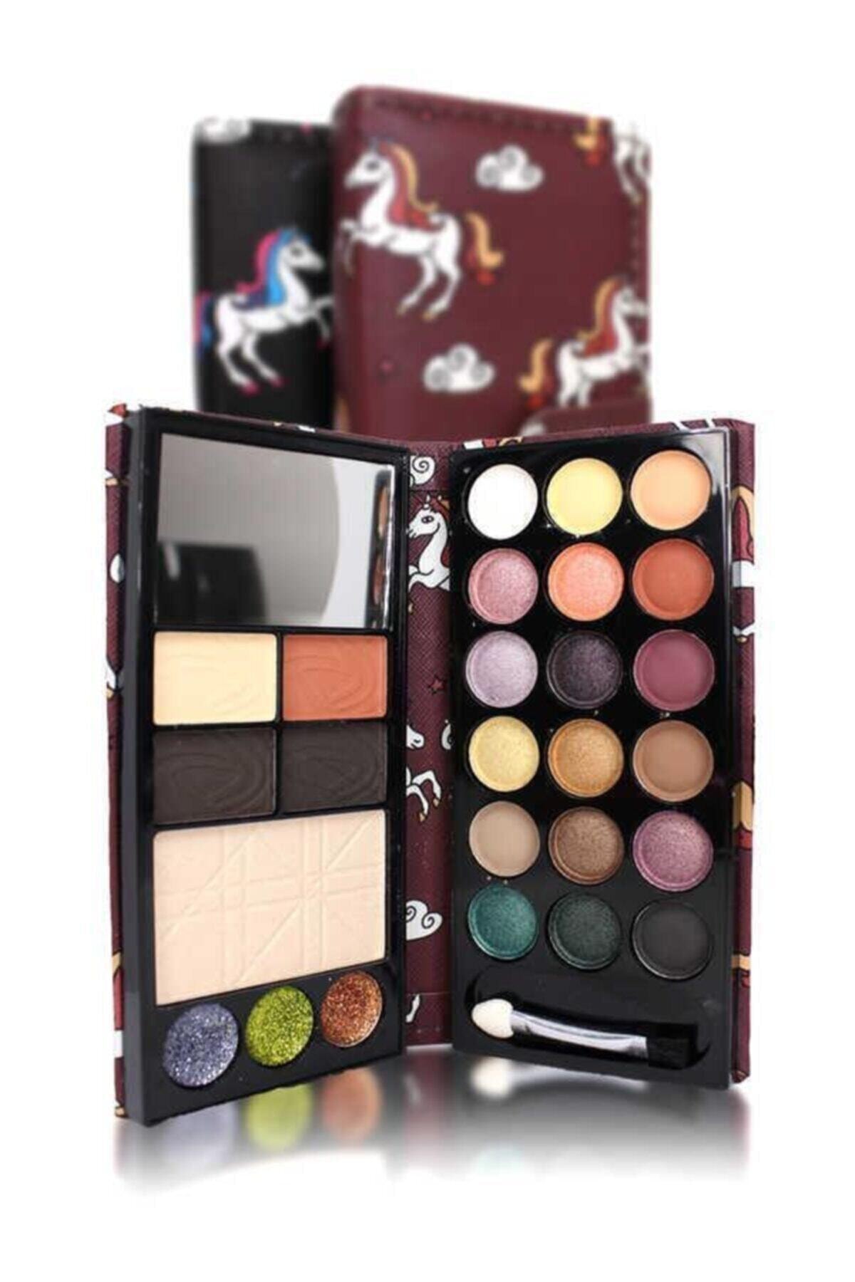 Makeuptime Cüzdan Far & Allık & Highlighter Aynalı 2 Katlı Kahverengi London C