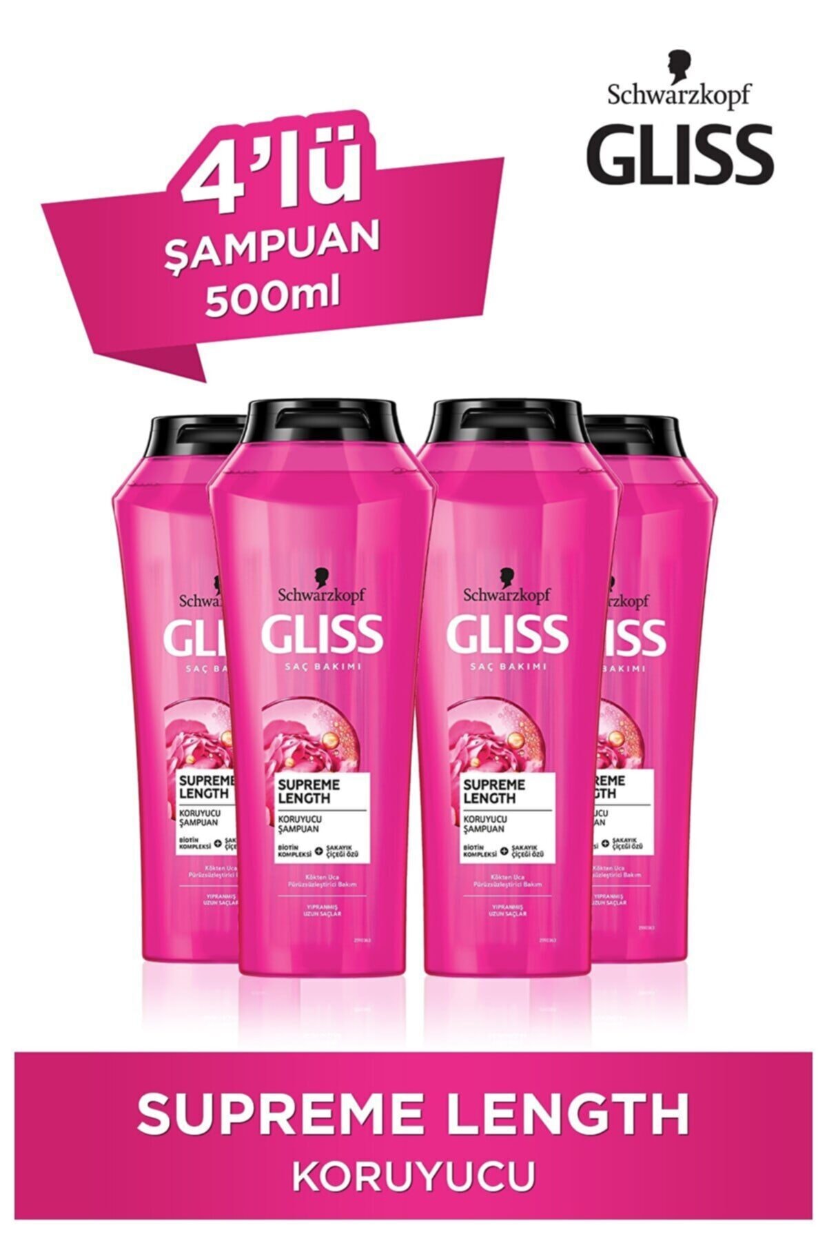 Gliss Supreme Length Uzun Saçlara Özel Şampuan 500 ml X 4