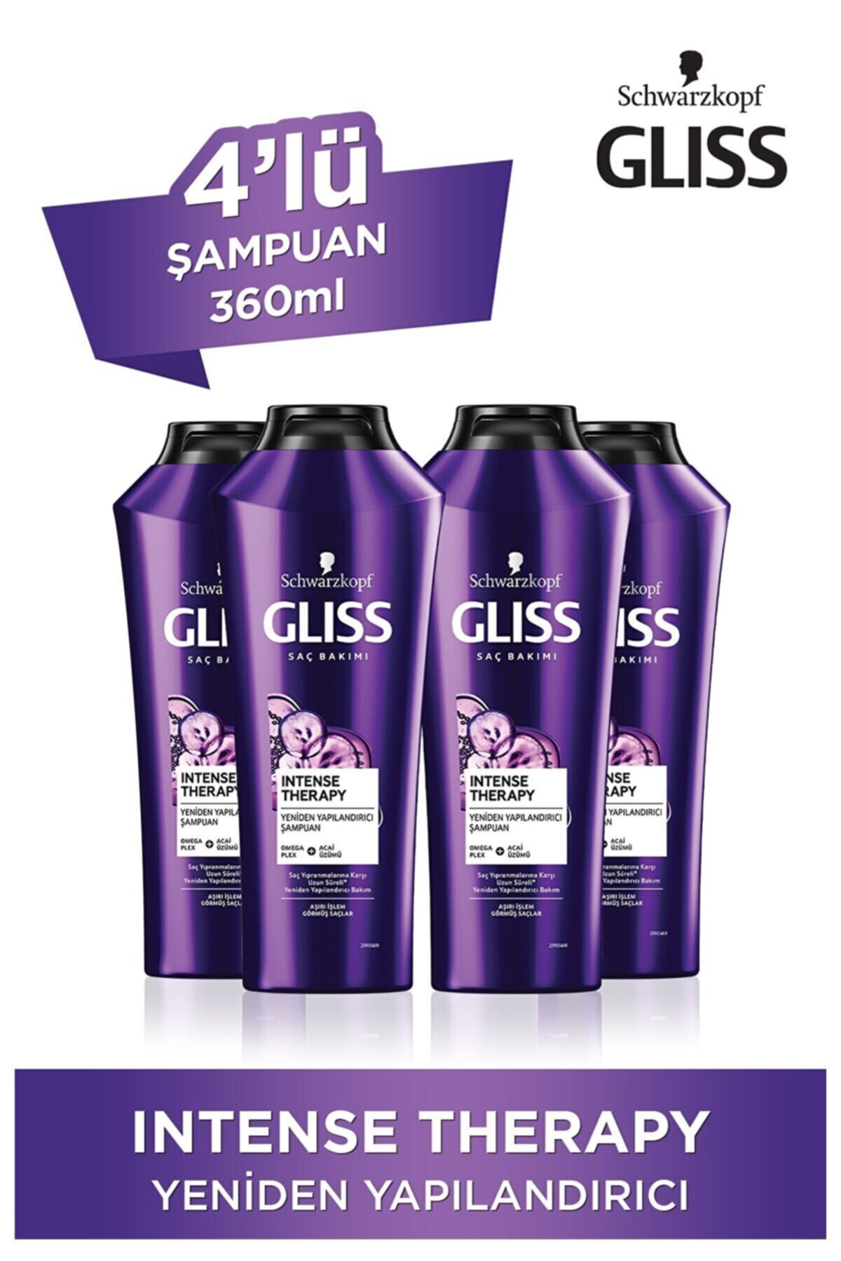 Gliss Intense Therapy Yeniden Yapılandırıcı Şampuan 360 Ml 4'lü Set.hnkl.437