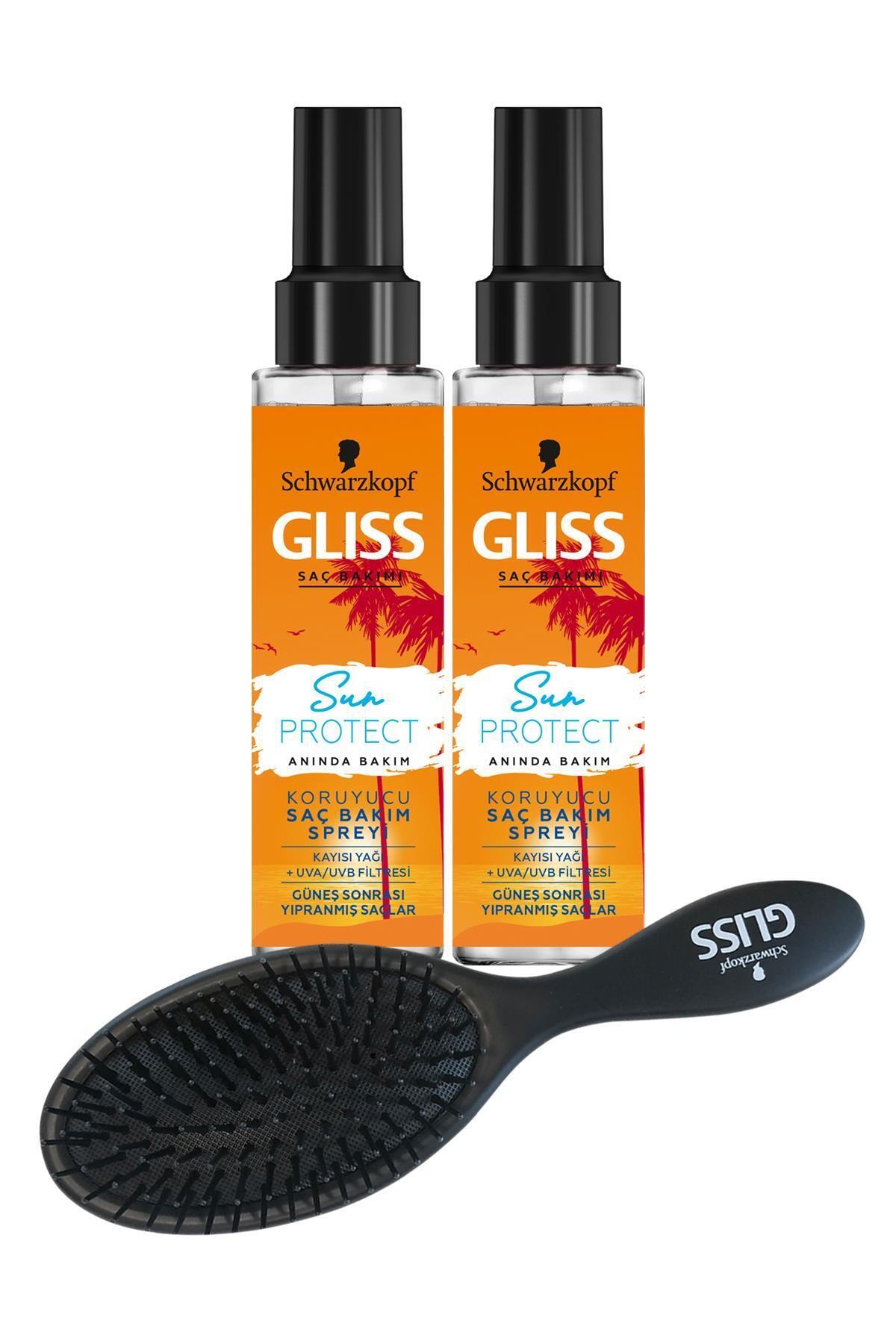 Gliss Schwarzkopf Glıss Sun Protect Koruyucu Saç Bakım Spreyi 100 ml x 2 Adet Saç Fırçası SET.HNKL.1278
