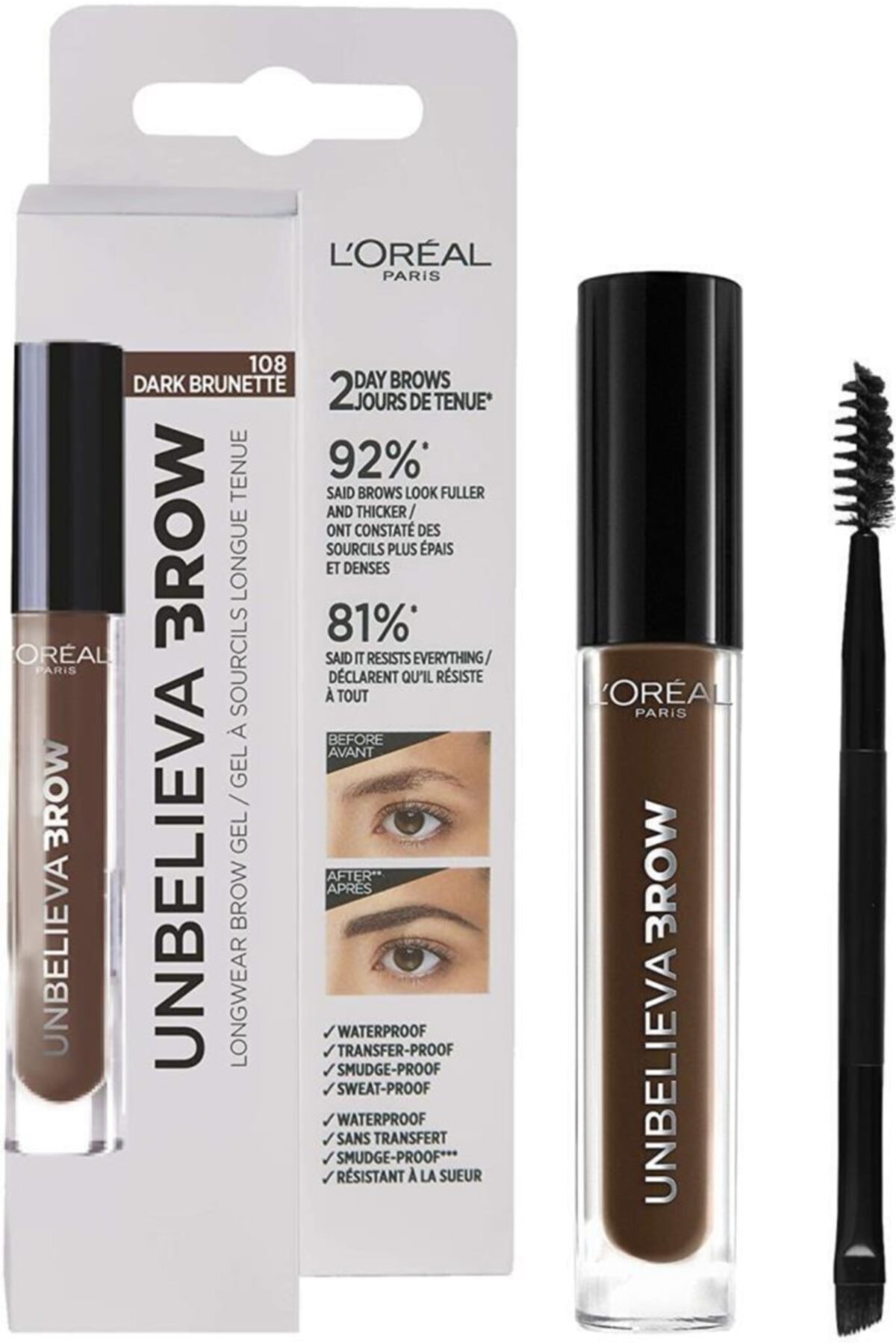 L'Oreal Paris Loreal Unbelieva Brow Long Lasting Brow Gel - 108 Dark Brunette