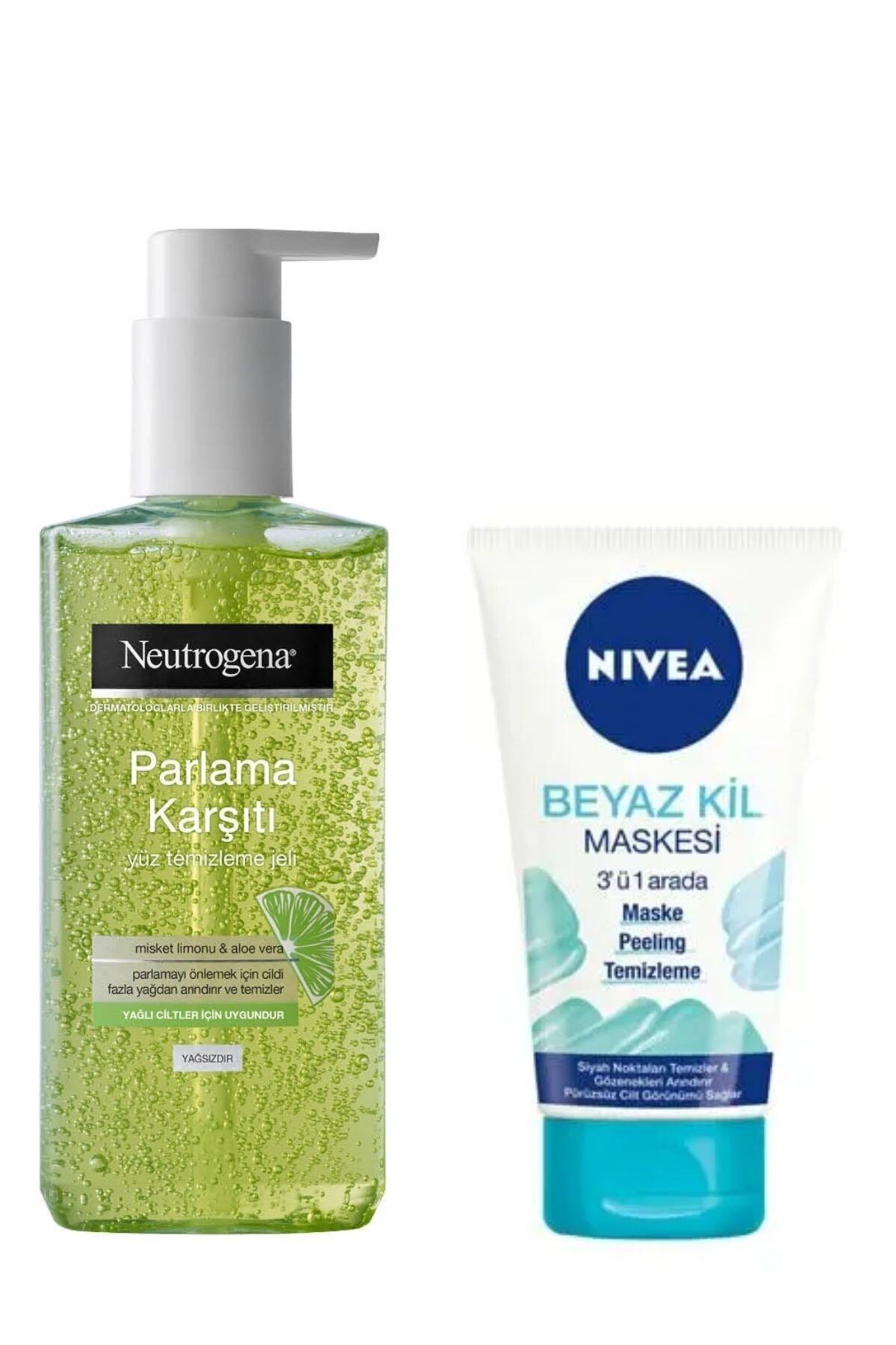 Neutrogena Parlama Karşıtı Yüz Temizleme Jeli 200 Ml & Nivea Beyaz Kil Maskesi 3'ü1 Arada Maske 150 Ml