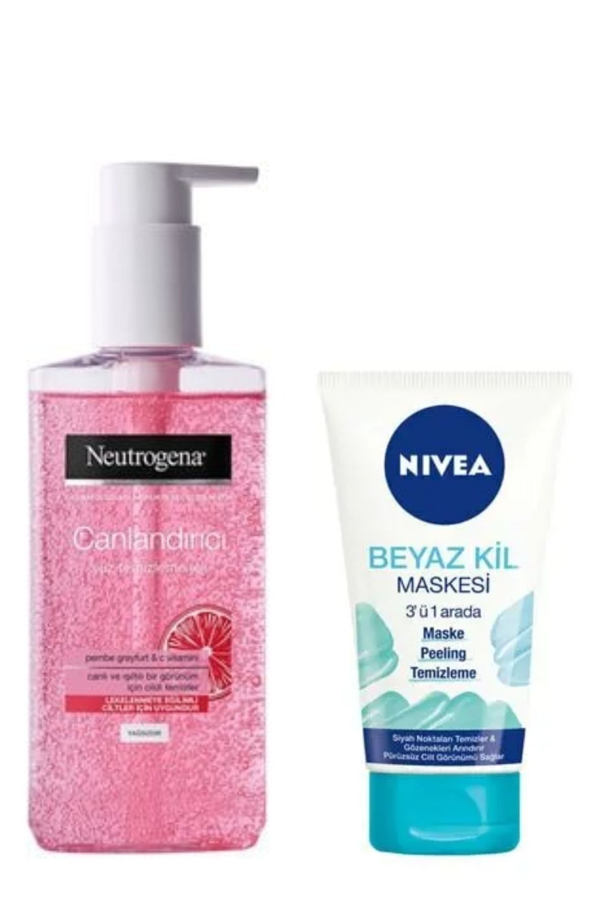 Neutrogena Pembe Greyfurt&c Vit.canlandırıcı Yüz Tem.jeli 200 Ml&beyaz Kil Maskesi 3'ü1 Arada Maske150 Ml