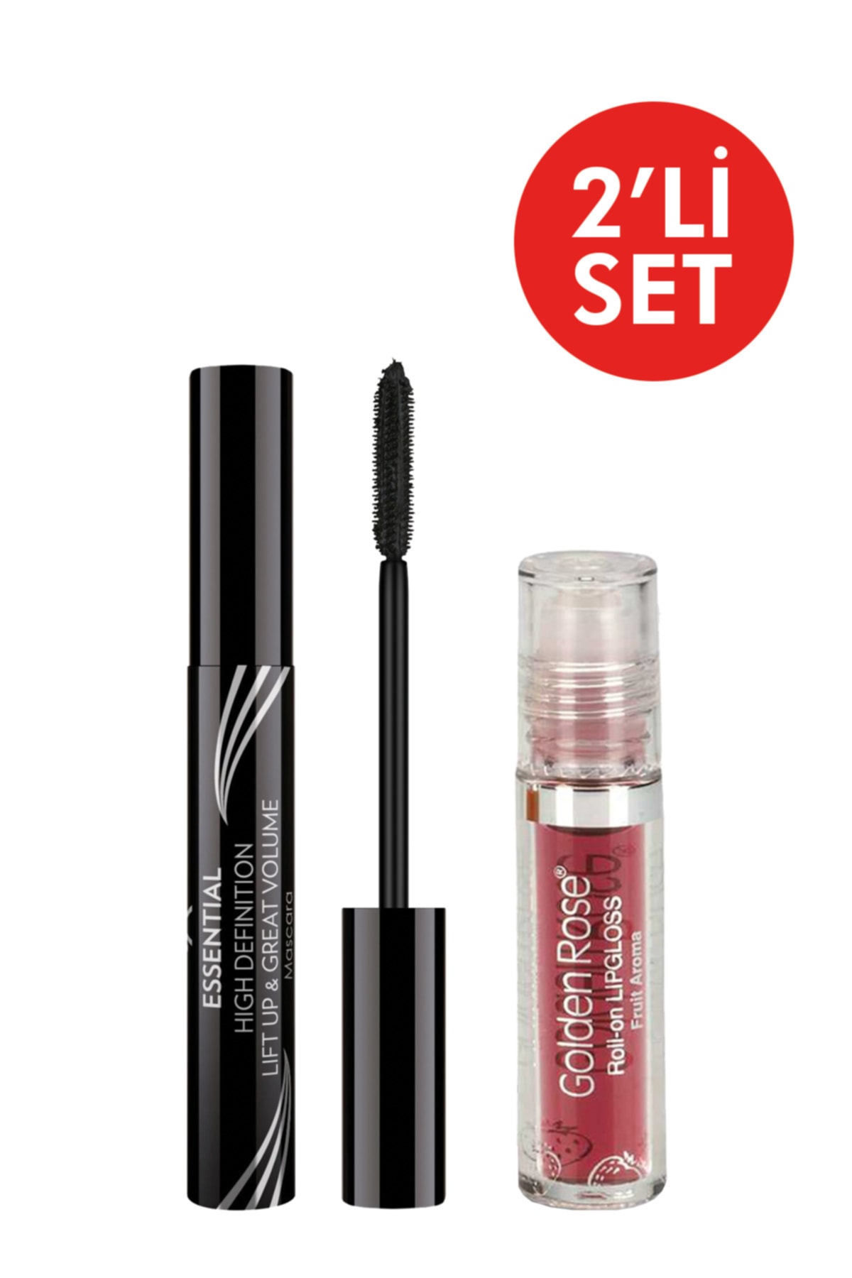 Golden Rose Kıvrım Etkili Siyah Maskara + Meyveli Dudak Parlatıcısı - Roll On Lipgloss 2'li Set