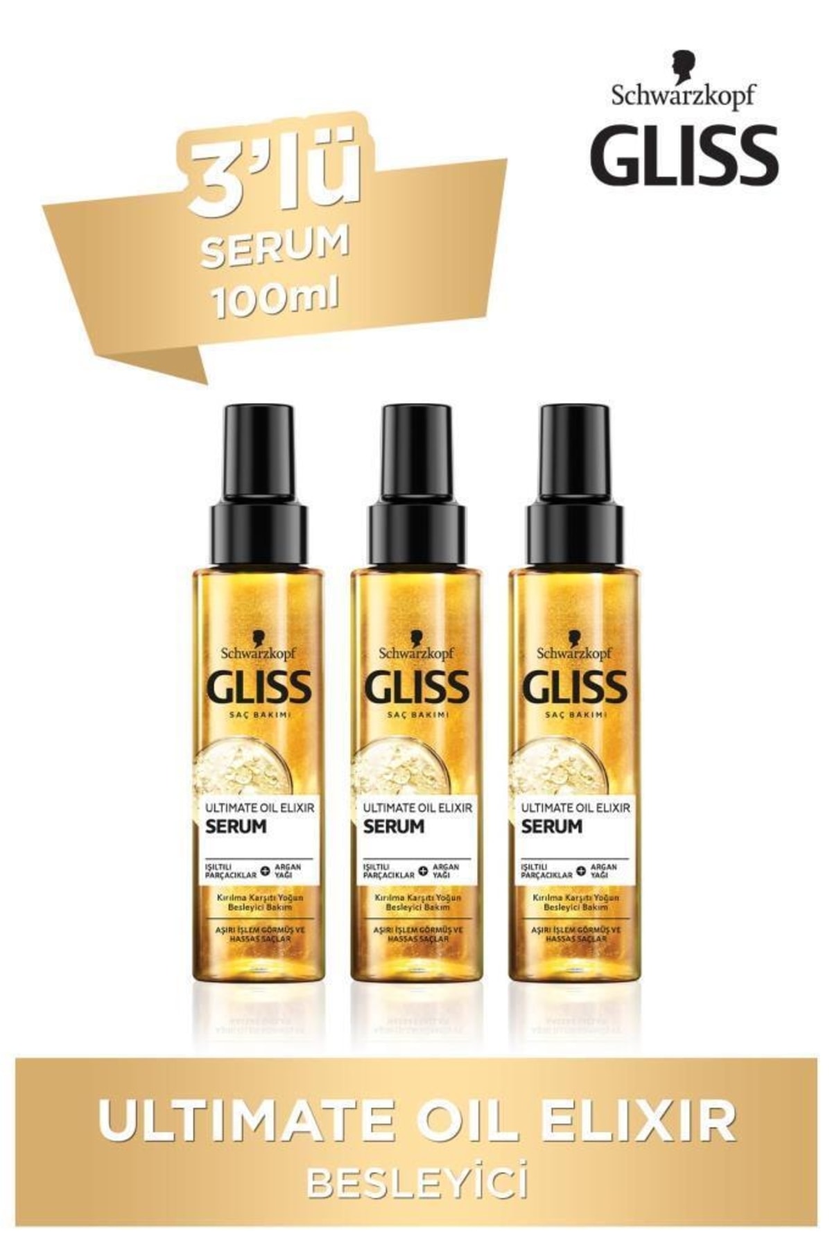 Gliss Schwarzkopf Ultimate Oil Elixir Besleyici Bakim Serumu 100 Ml X 3 Adet