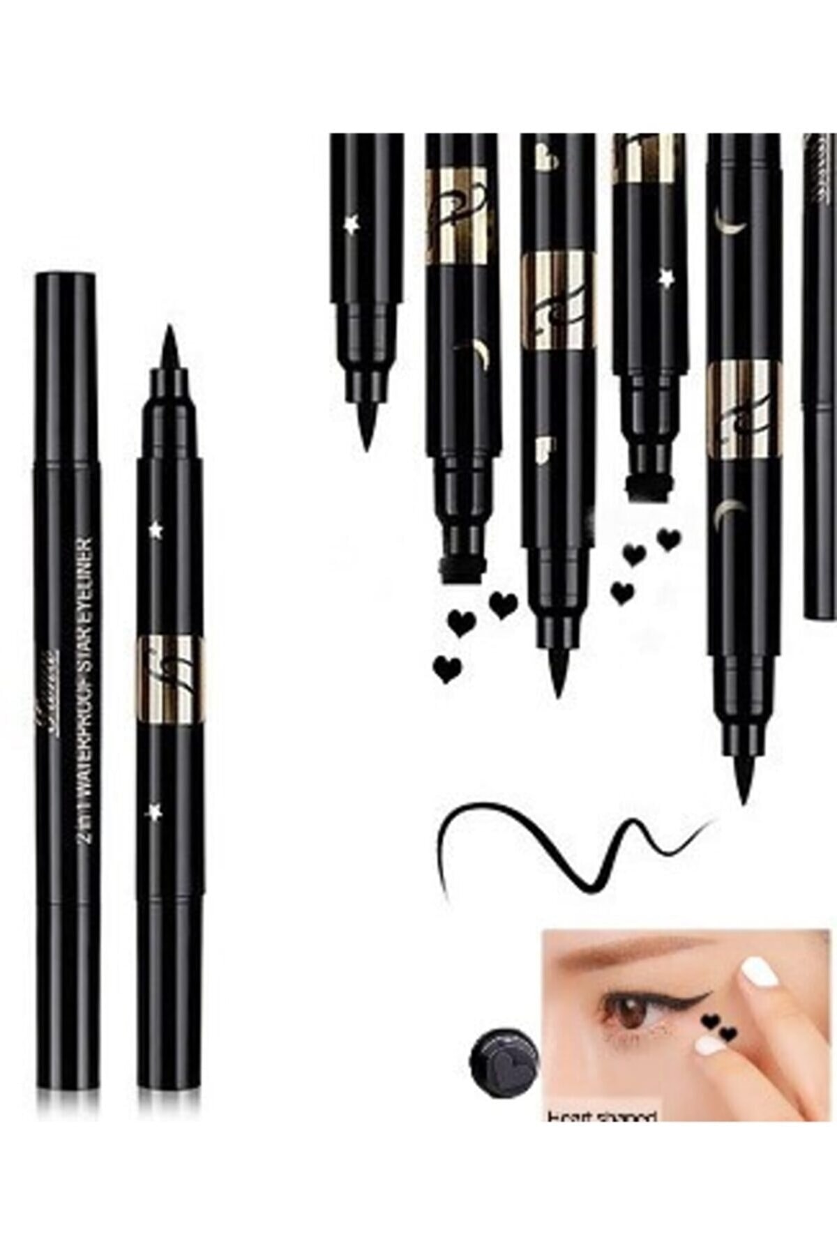HaLVeY Çift Taraflı Kalp Ve Yıldız Desenli Kalem Eyeliner 2 Adet