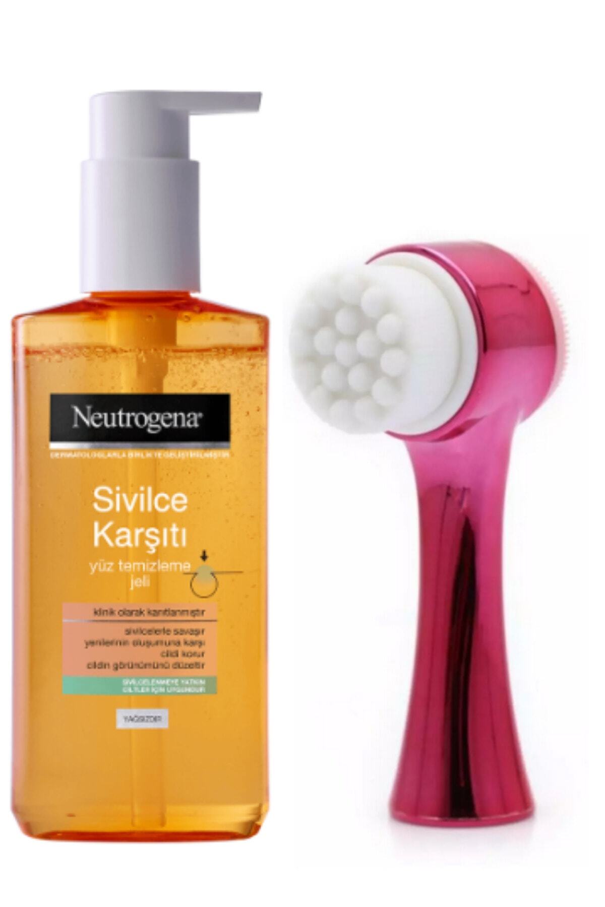 Neutrogena Sivilce Karşıtı Yüz Yıkama Jeli 200 ml + Kırmızı Cilt Temizleme Fırçası