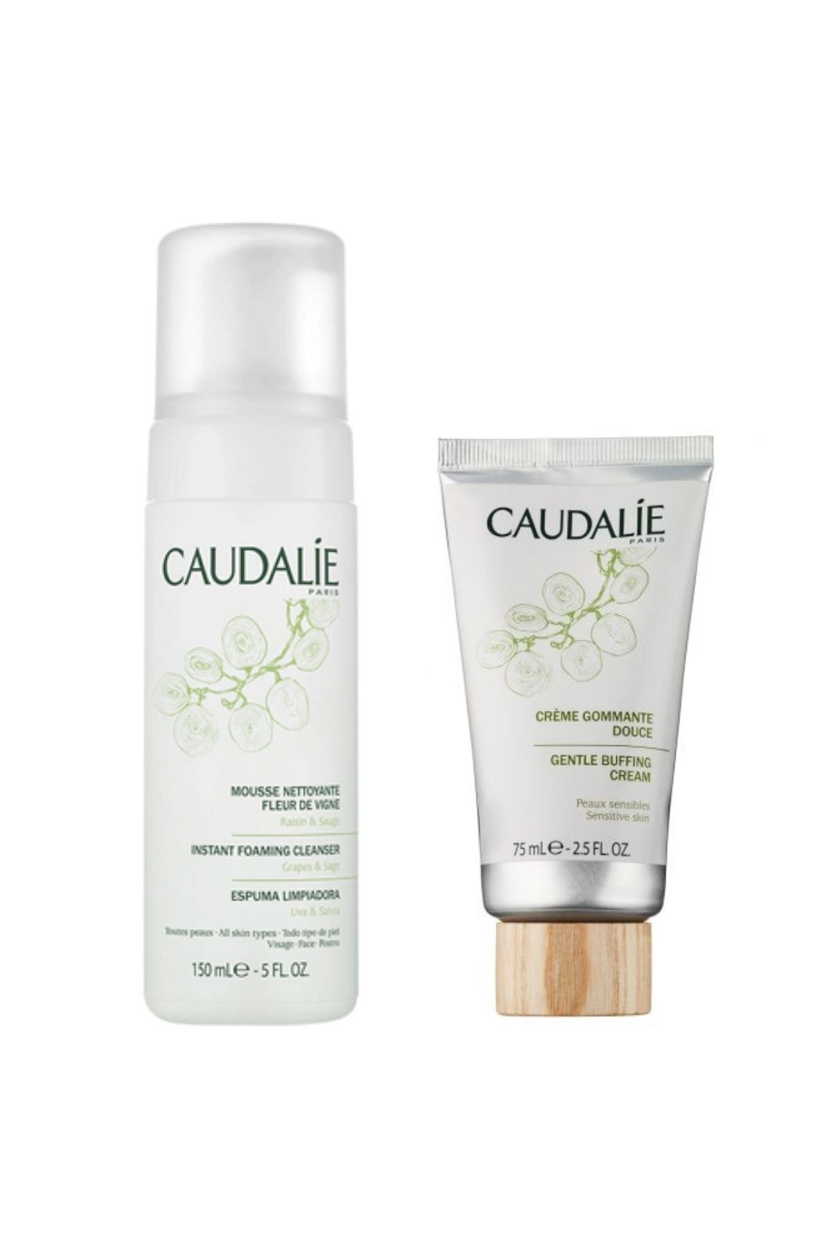 Caudalie Instant Foaming Cleanser Temizleme Köpüğü 150ml + Gentle Buffing Cream Hassas Krem Peeling 75 Ml