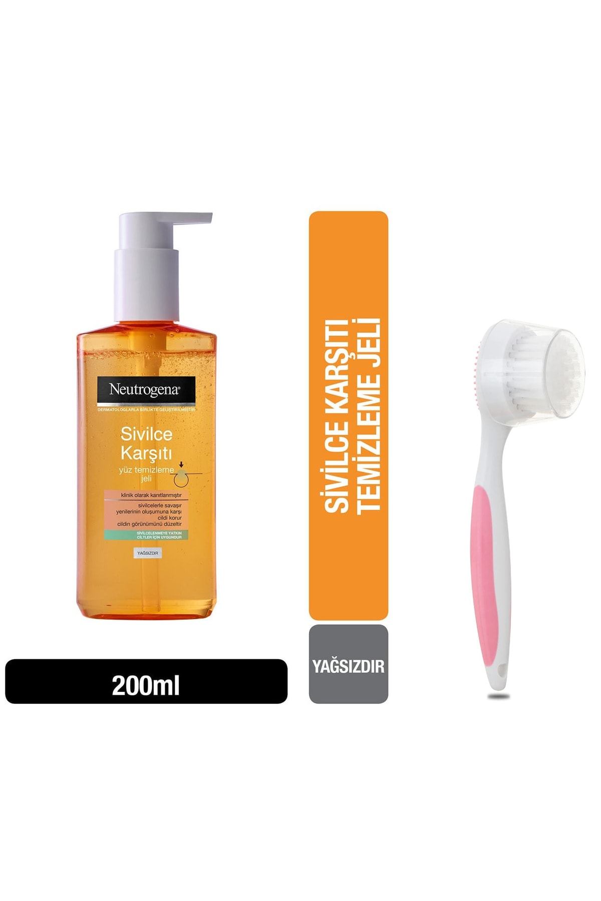 Neutrogena Sivilce Karşıtı Yağsız Yüz Temizleme Jeli 200 ml Masaj Başlıklı Yüz Fırçası