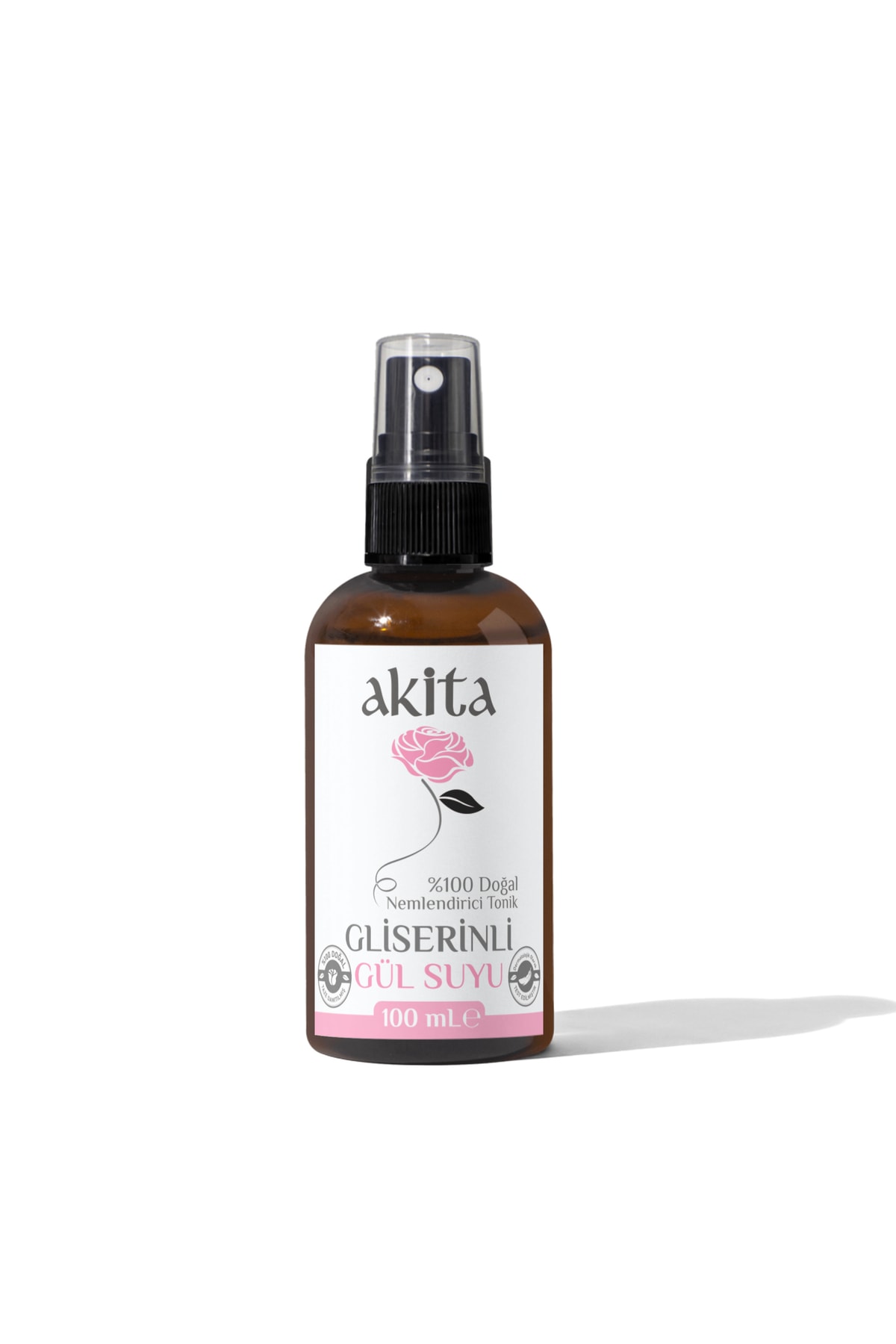 Akita Doğal Gliserinli Yağı Alınmamış Gül Suyu Cam Şişe 100ml