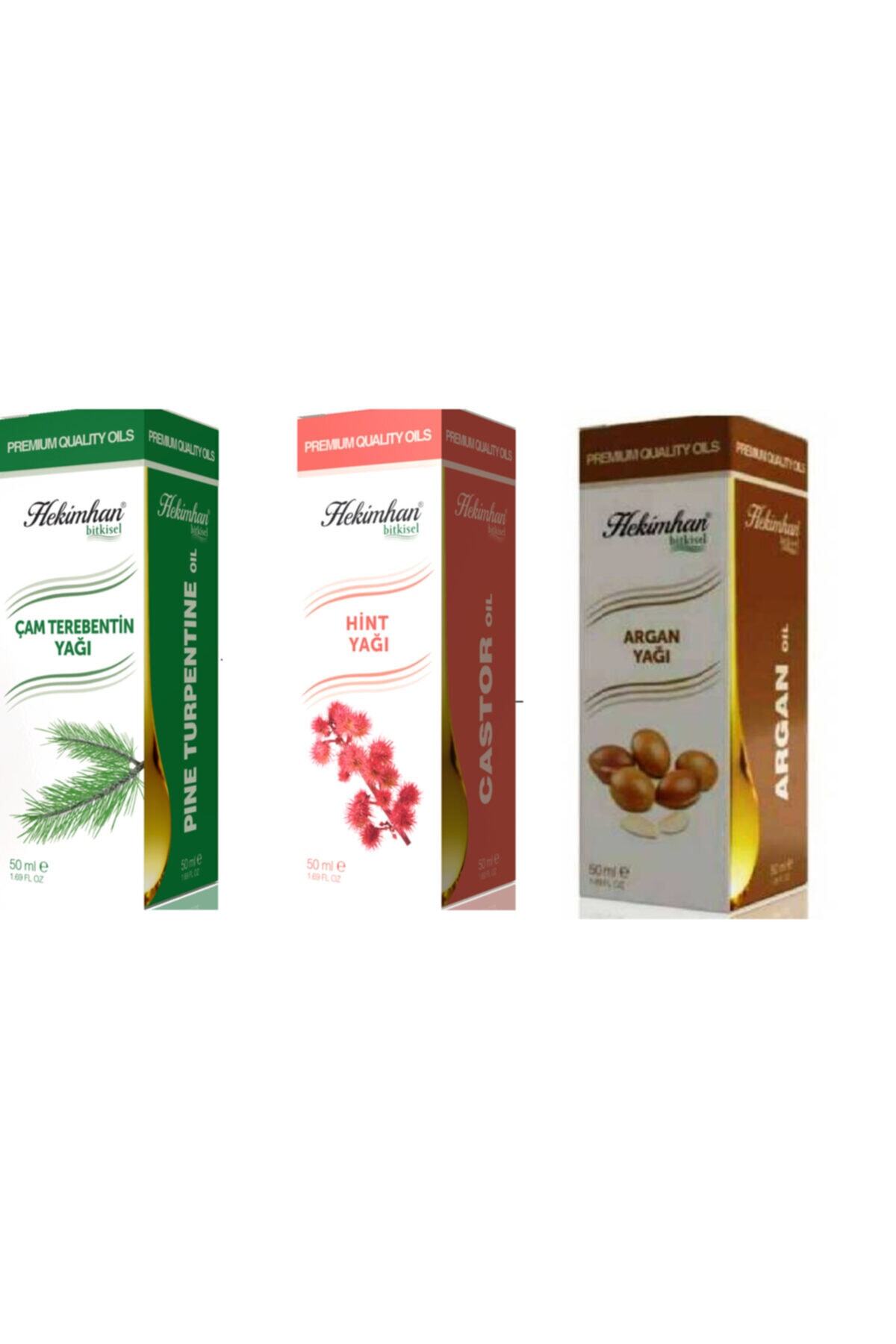 Hekimhan Çam Terebentin Yağı 50ml - Argan Yağı 50ml - Hint Yağı 50ml - Soğuk Pres
