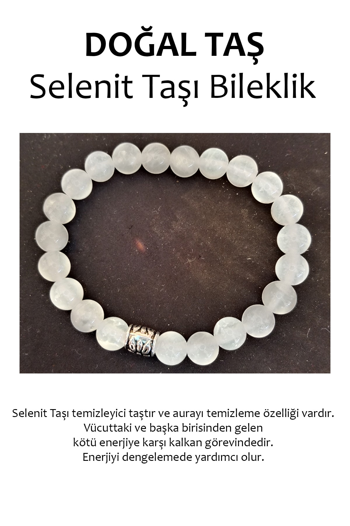 REMSATİC Hakiki Doğal Taş Bileklik - Selenit Taşı (selenite)
