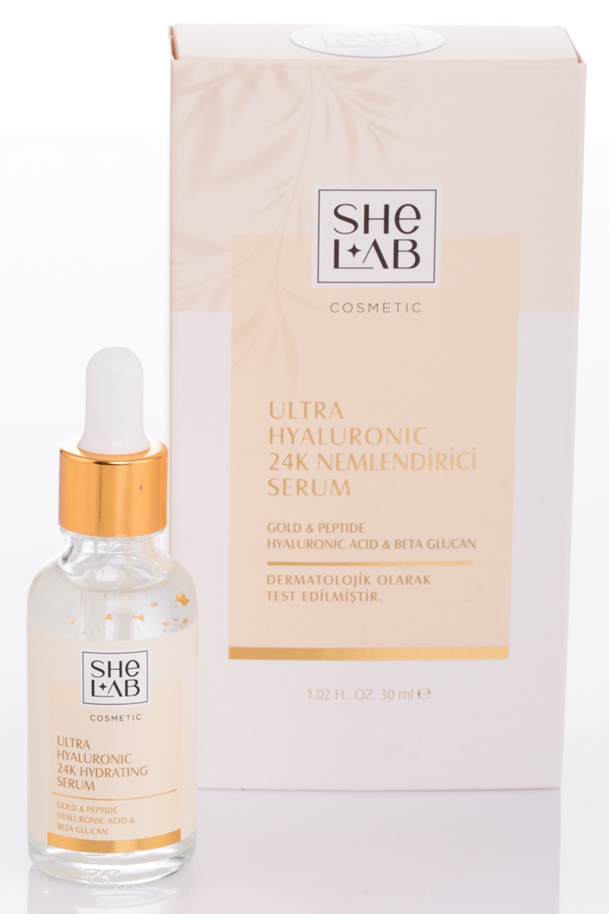 shelab 24 K Altın Parçacıklı Nemlendirici Serum Hyalüronik Asit - Niacinamide - B3 - B5 - E Vitamin 30 Ml