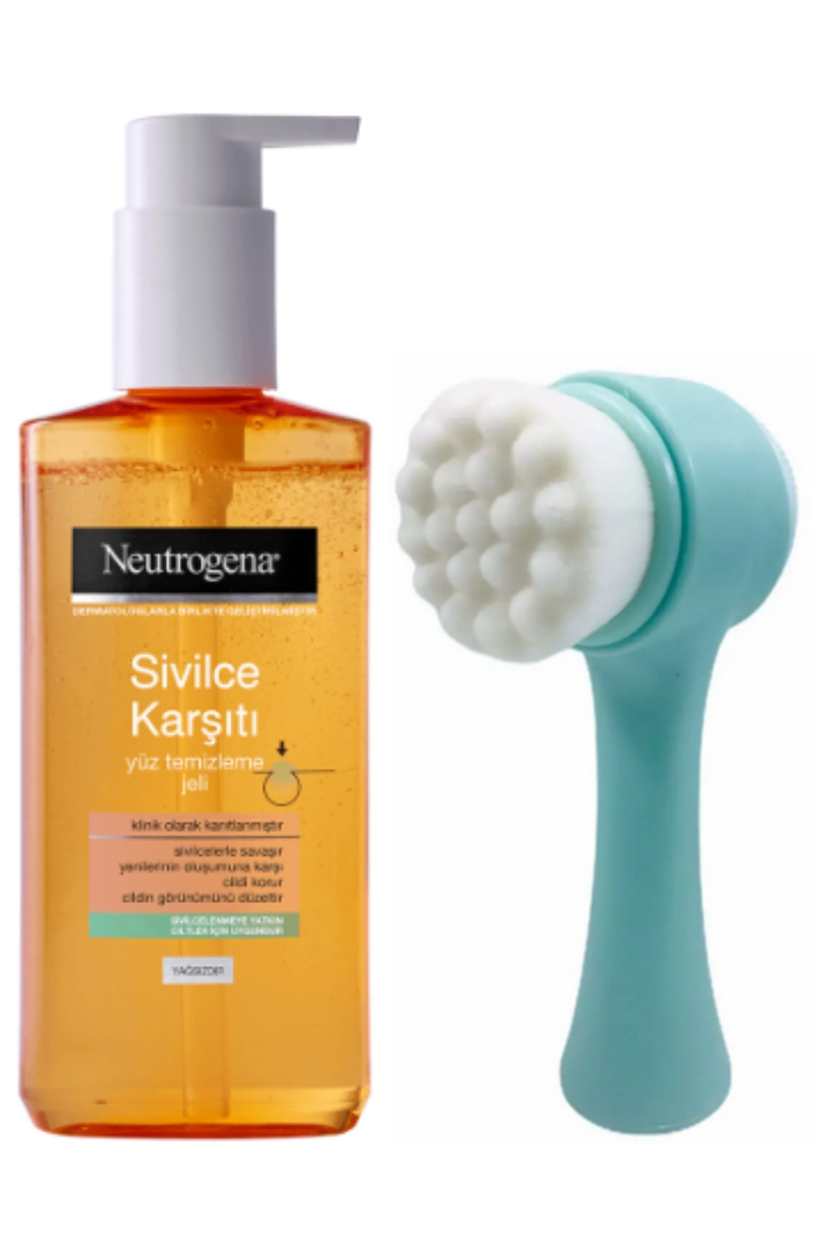Neutrogena Sivilce Karşıtı Temizleme Jeli 200ml Ve Fluweel Cilt Yüz Temizleme Fırçası Yeşil