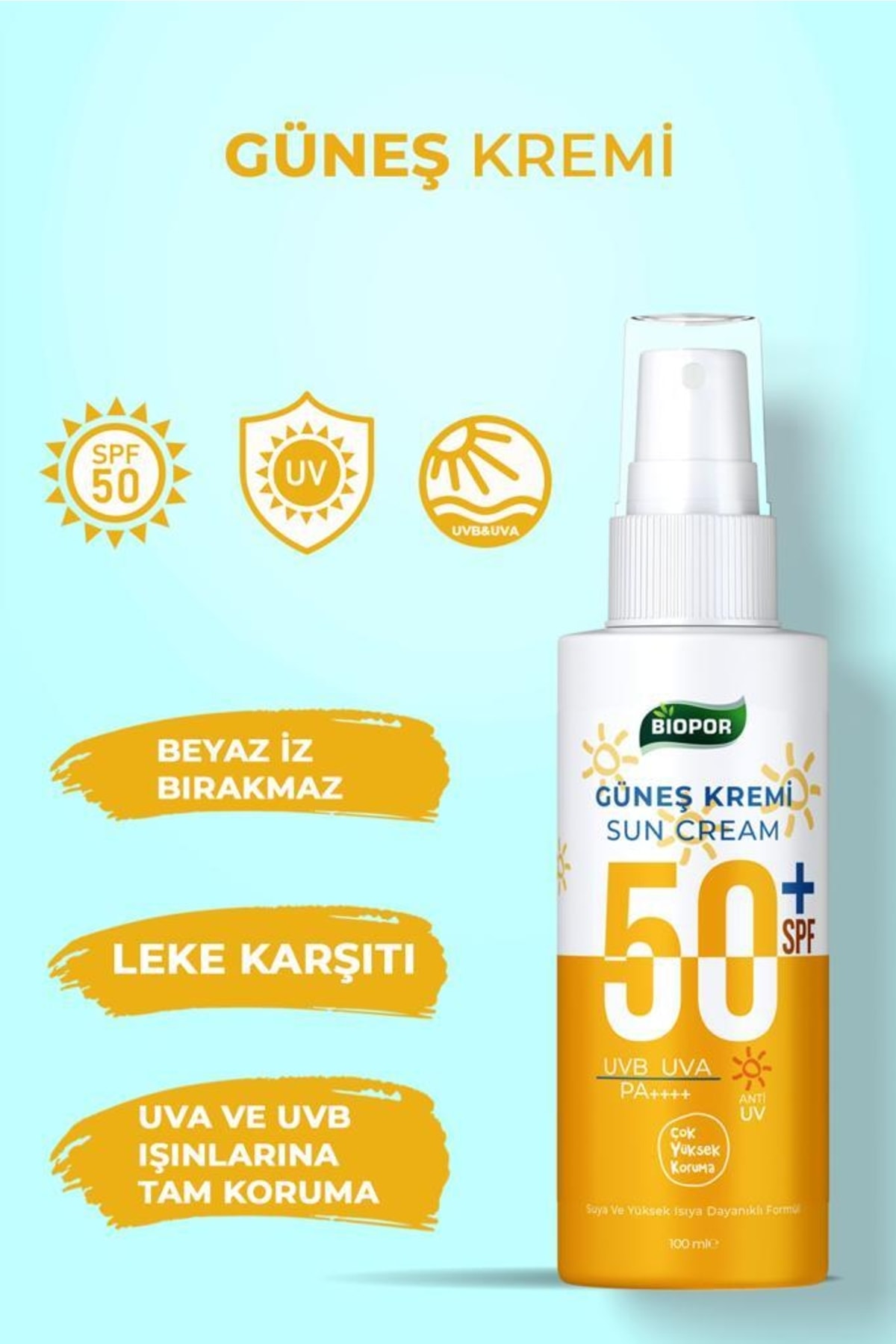 biopor Güneş Kremi Leke Karşıtı Uva Uvb Yüksek Koruyucu +50spf 100 Ml