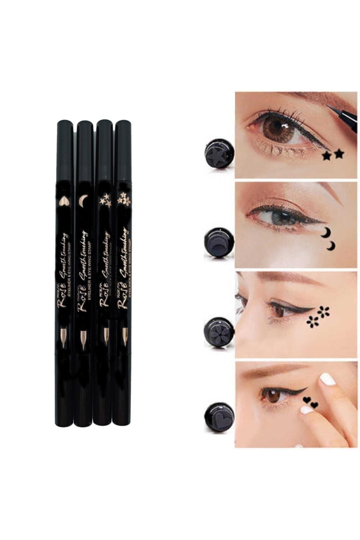 Çift Taraflı Ay - Yıldız - Kalp Ve Çiçek Desenli Kalem Eyeliner 4 Adet