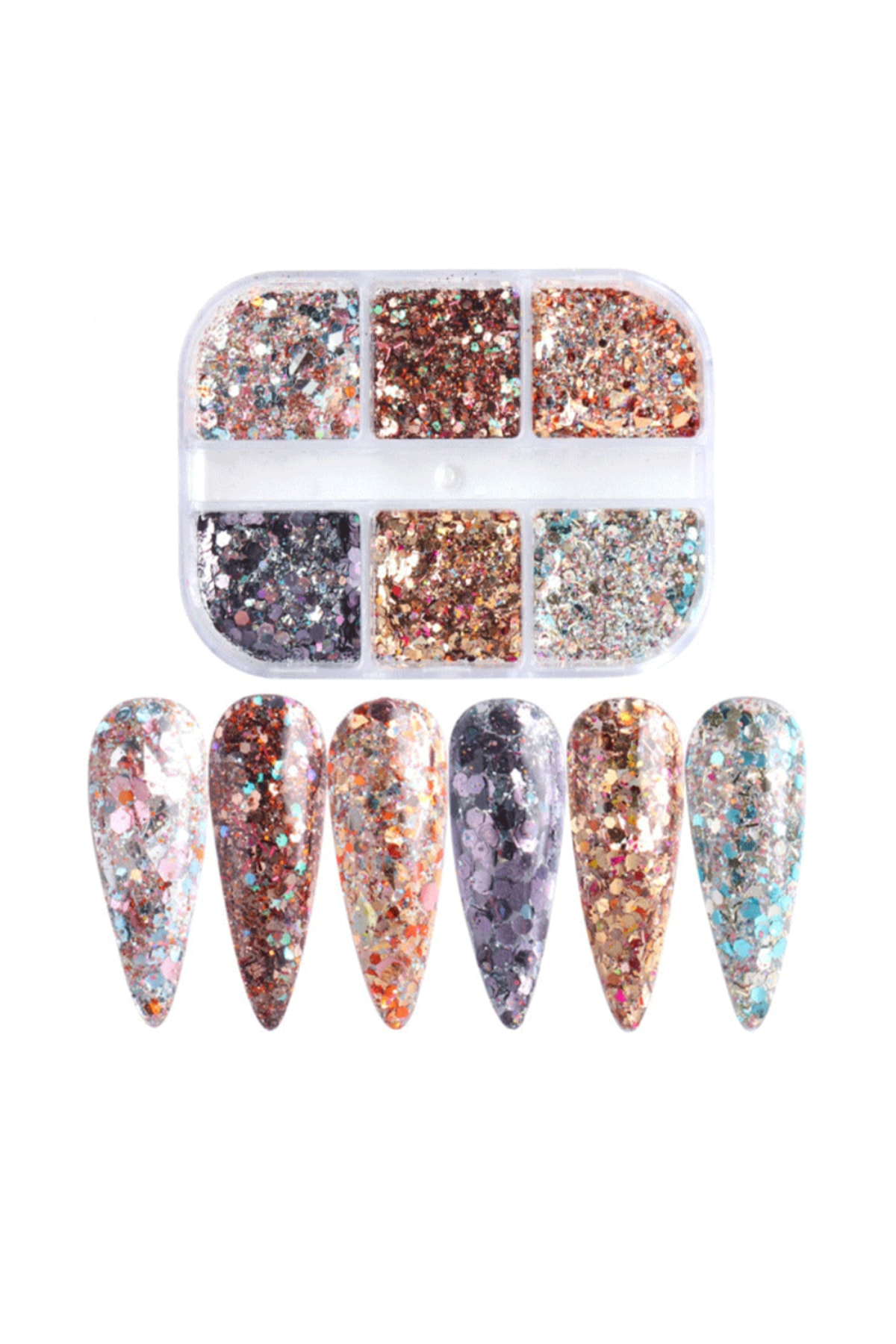 Beauty Box 6'lı Glitter Set Nail Art Resin Art Tırnak Süsleme Kalıcı Oje Protez Tırnak Süsleme Göz Makyajı