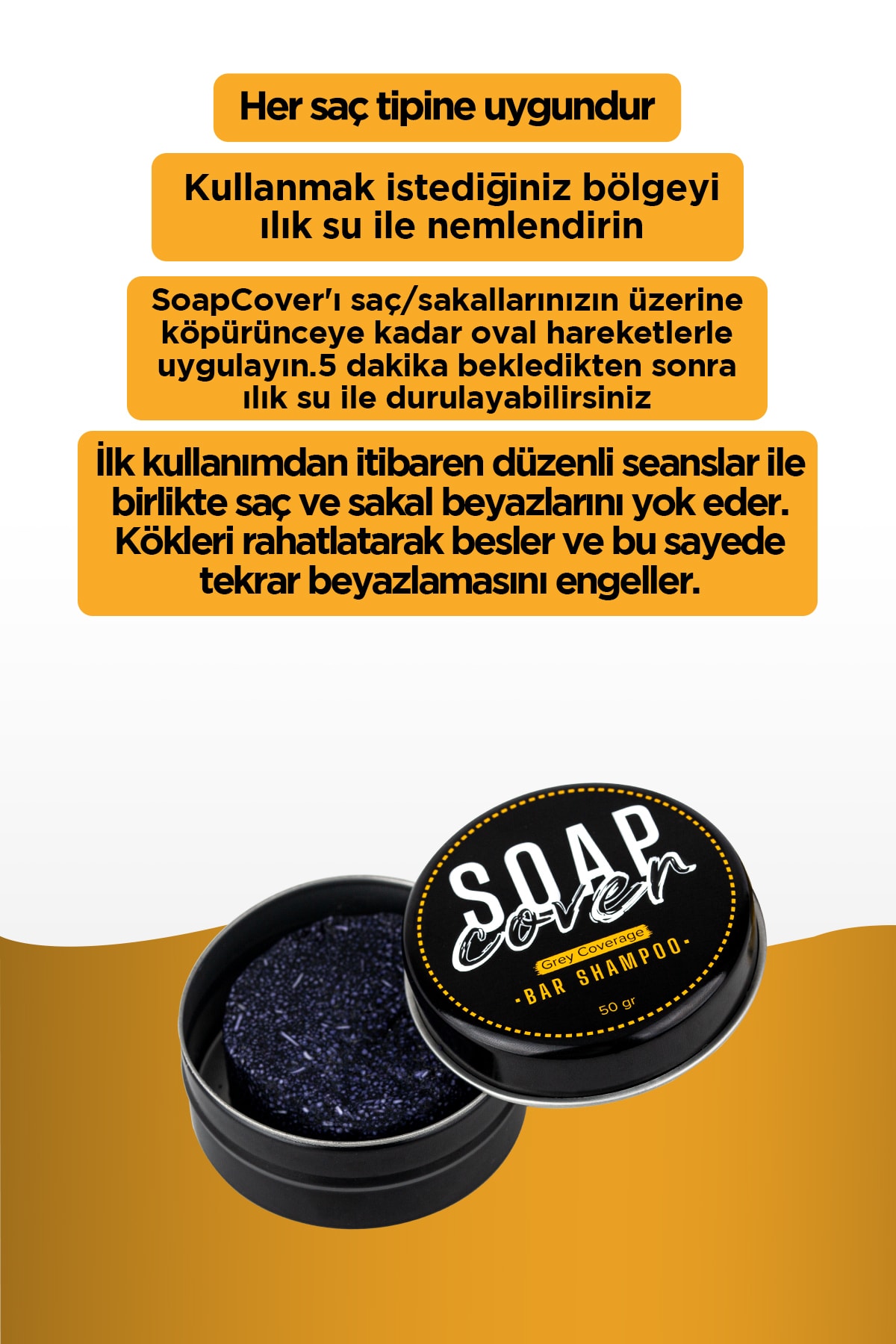 SoapCover Saç Beyazlık Gidermeye Yardımcı Katı Şampuan 50g
