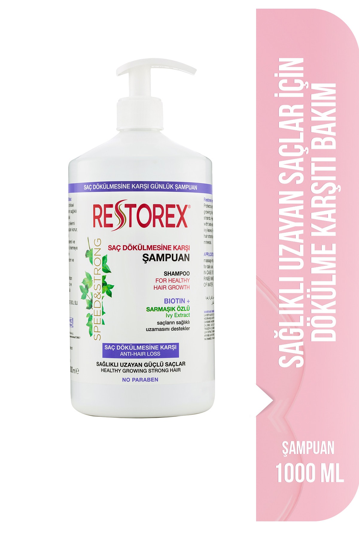 Restorex Speed & Strong Saç Dökülmesine Karşı Şampuan 1000 ml – Güçlü Uzama & Onarım