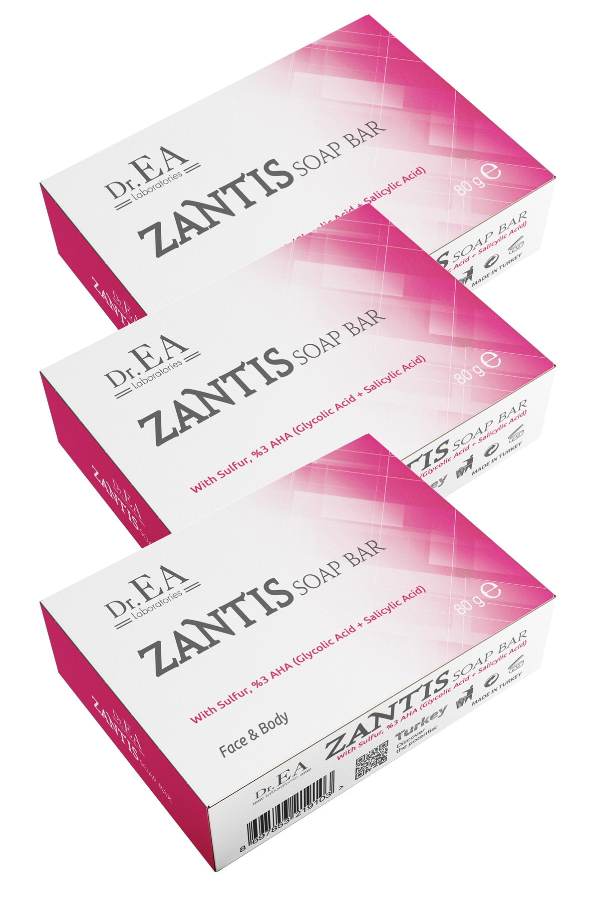 Dr. EA Laboratories Zantis 3'lü Sabun Kükürt, Salisilik Asit Glikolik Asit , Sabunu 80gr. Sabun 3'lü Paket