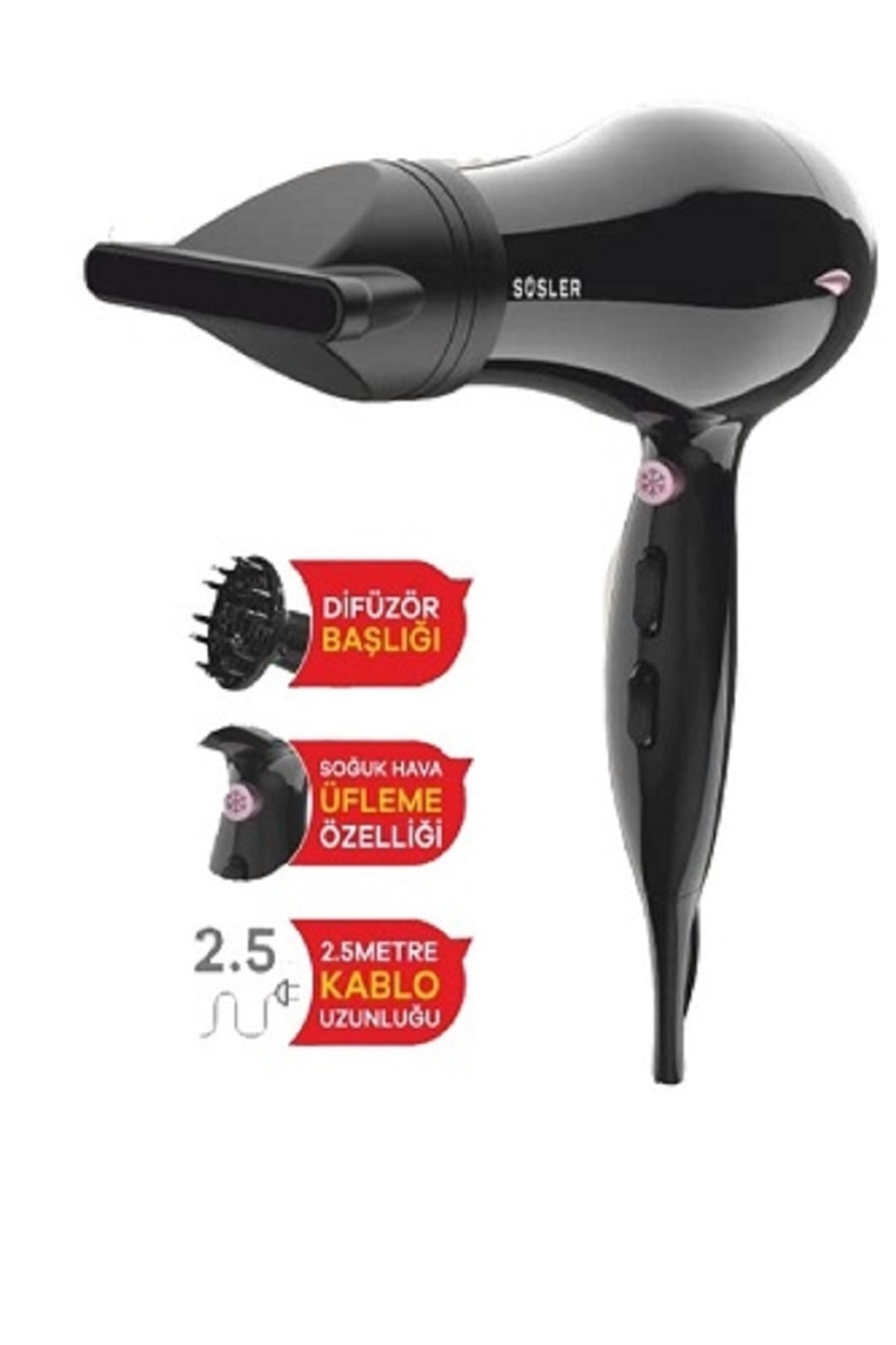 Süsler Cool Ss-4602 Saç Kurutma Makinası 2000w Difüzör Başlıklı