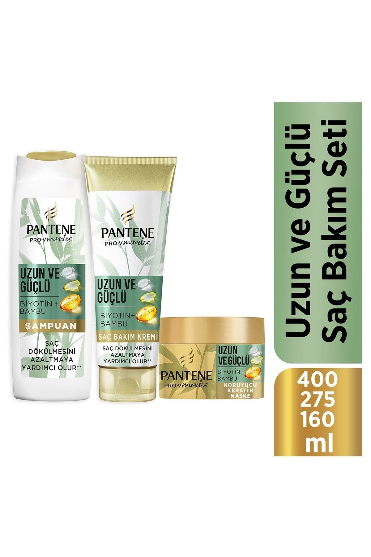 Pantene Uzun Ve Güçlü Bambu Ve Biotinli Saç Bakım Seti (şampuan 400 Ml + Saç Kremi 275 Ml + Maske 160 Ml)