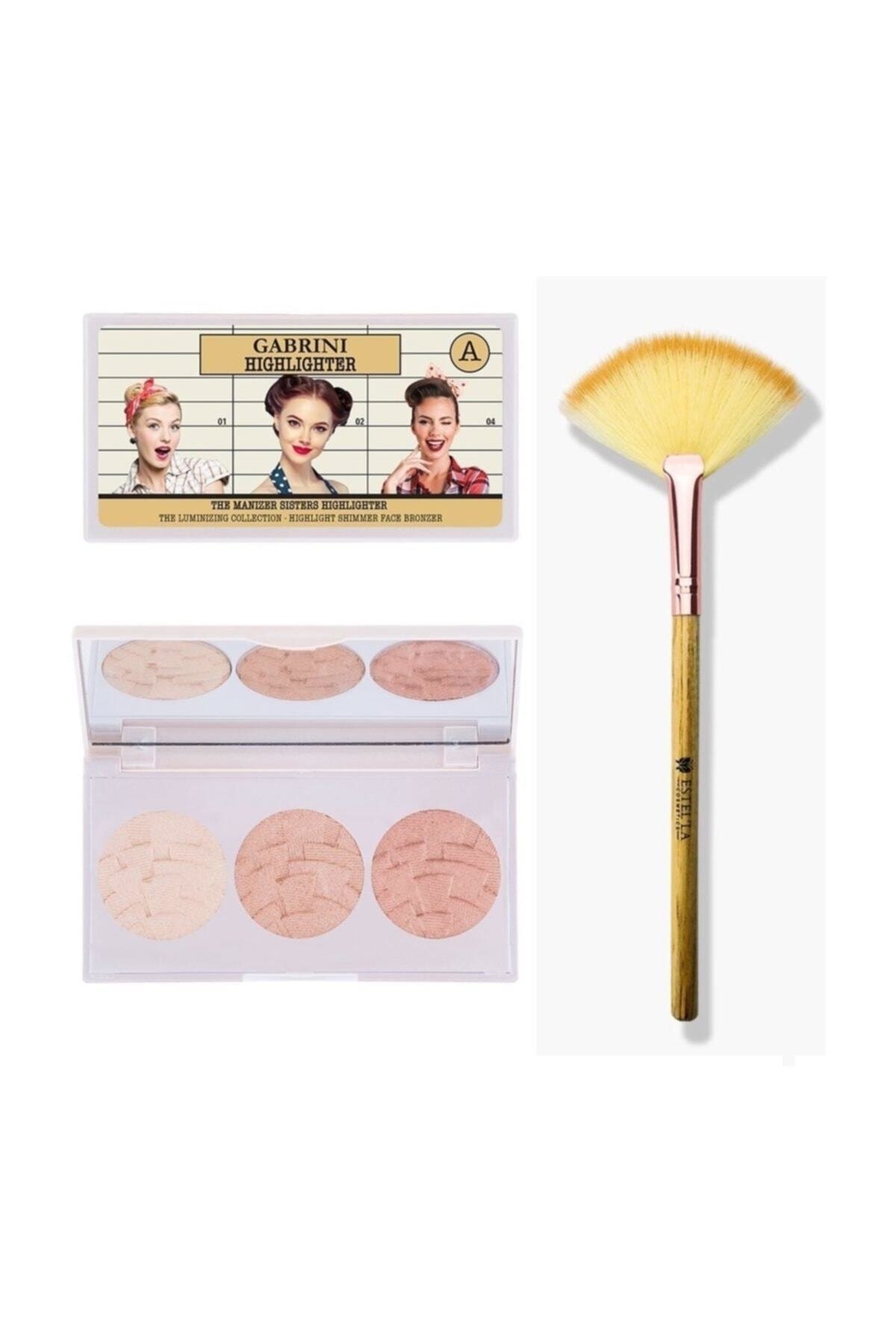 Gabrini 3'lü Aydınlatıcı Paleti - Highlighter A Yelpaze Highlighter Fırçası