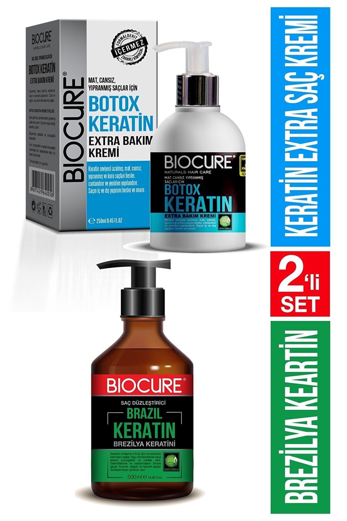 Biocure Botoks Extra Keratin Saç Bakım Kremi + Düzleştirici Keratin Bakımı Brezilya Fönü 2 Li Set