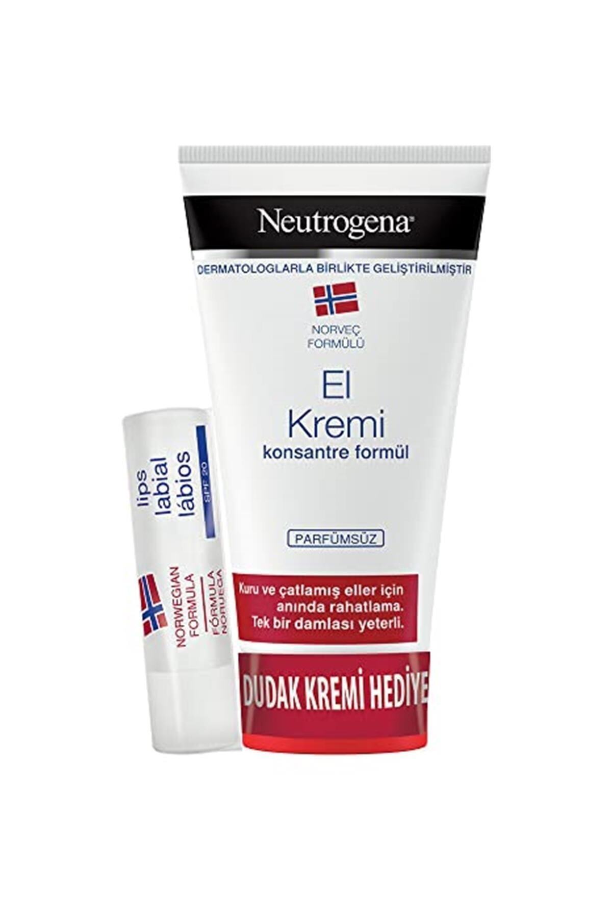 Neutrogena Norveç Formülü Kuru Ve Çatlamış Eller Için Parfümsüz El Kremi (1 X 75 Ml) + Dudak Kremi