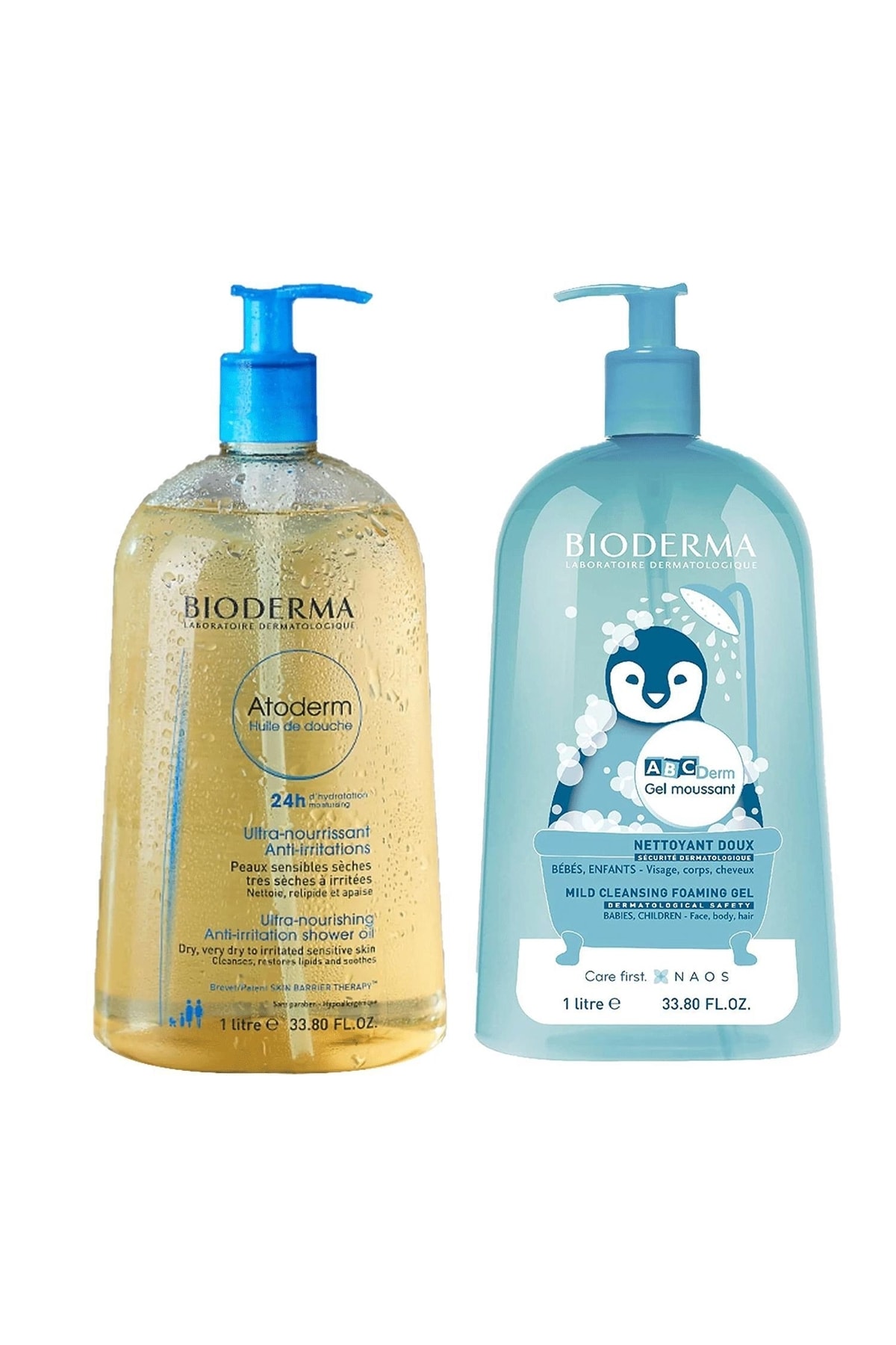 Bioderma Abcderm Foaming Cleanser 1 Lt+ Atoderm Huile De Douche Shower Oil 1000 Ml