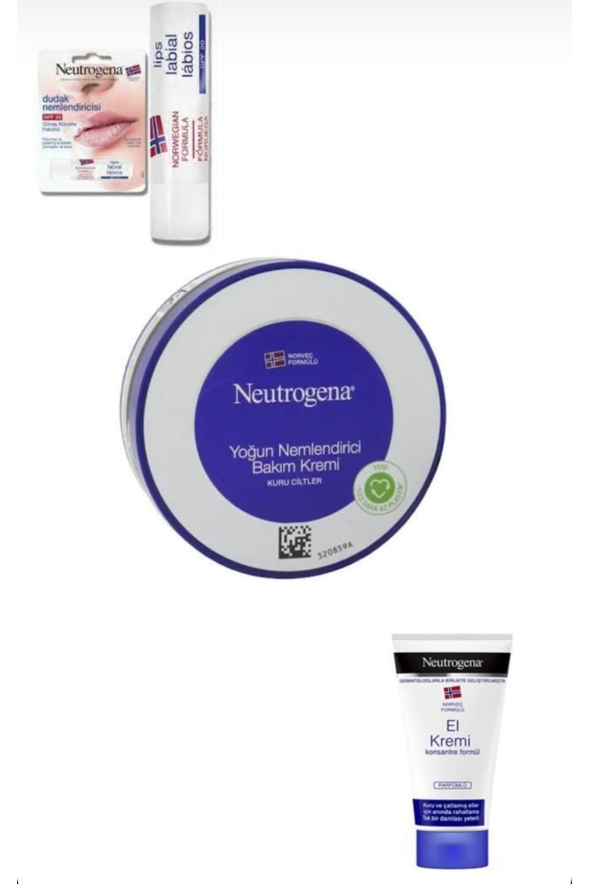 Neutrogena Norveç Formülü Yoğun Nemlendirici Bakım Kremi 200 ml + Parfümlü El Kremi + Dudak Kremi