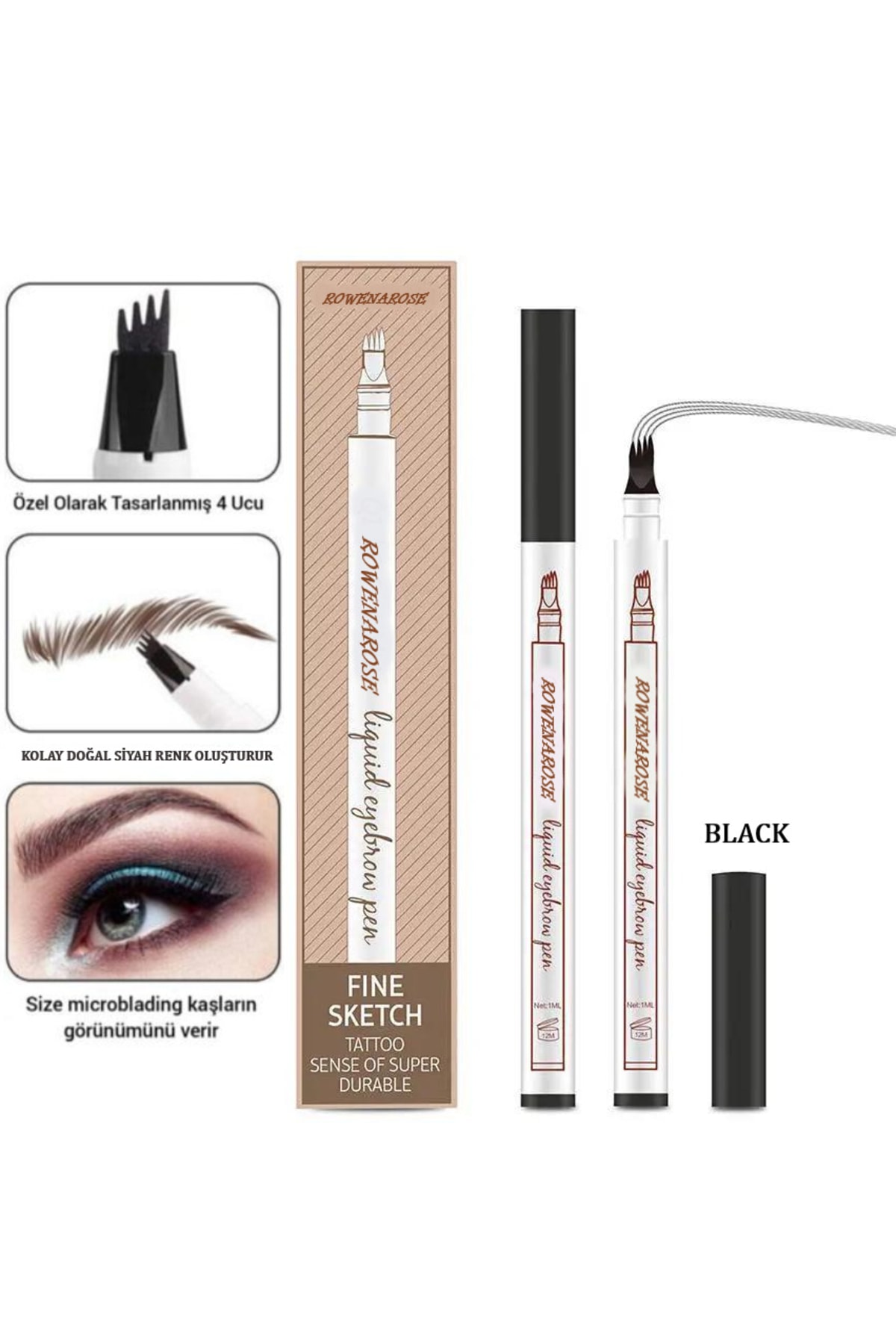 Microblading Etkili Kalıcı Kaş Kalemi Ucu Tırtıklı Siyah Renk