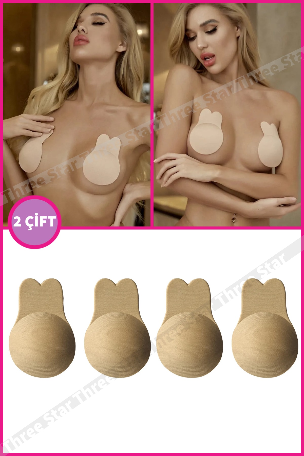 Three Star 2 Çift Göğüs Ucu Kapatıcı Ve Ten Renk Yapışkanlı Hayalet Sütyen Nipple Pad Cover