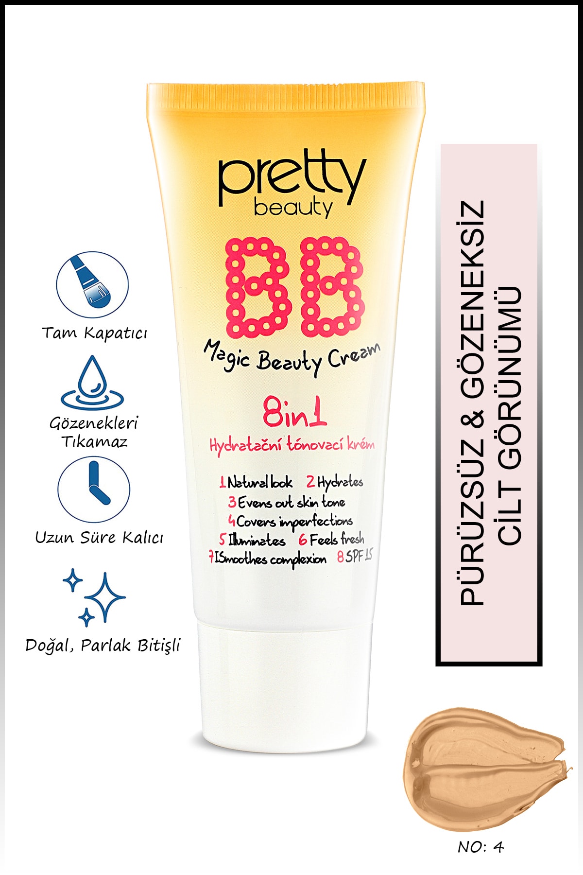 Pretty Beauty Yoğun Kapatıcılık Sunan Bb Krem 8in1 Doğal Kapatıcılık No:4