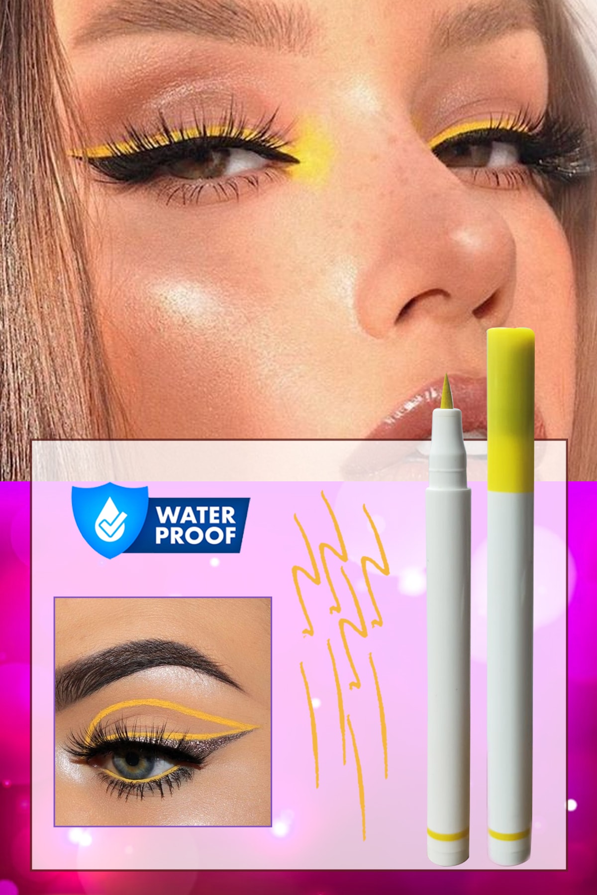 Dahaus Sarı Ultra Ince Uçlu Likit Kalem Eyeliner Sürülebilir Makyaj Göz Su Geçirmez