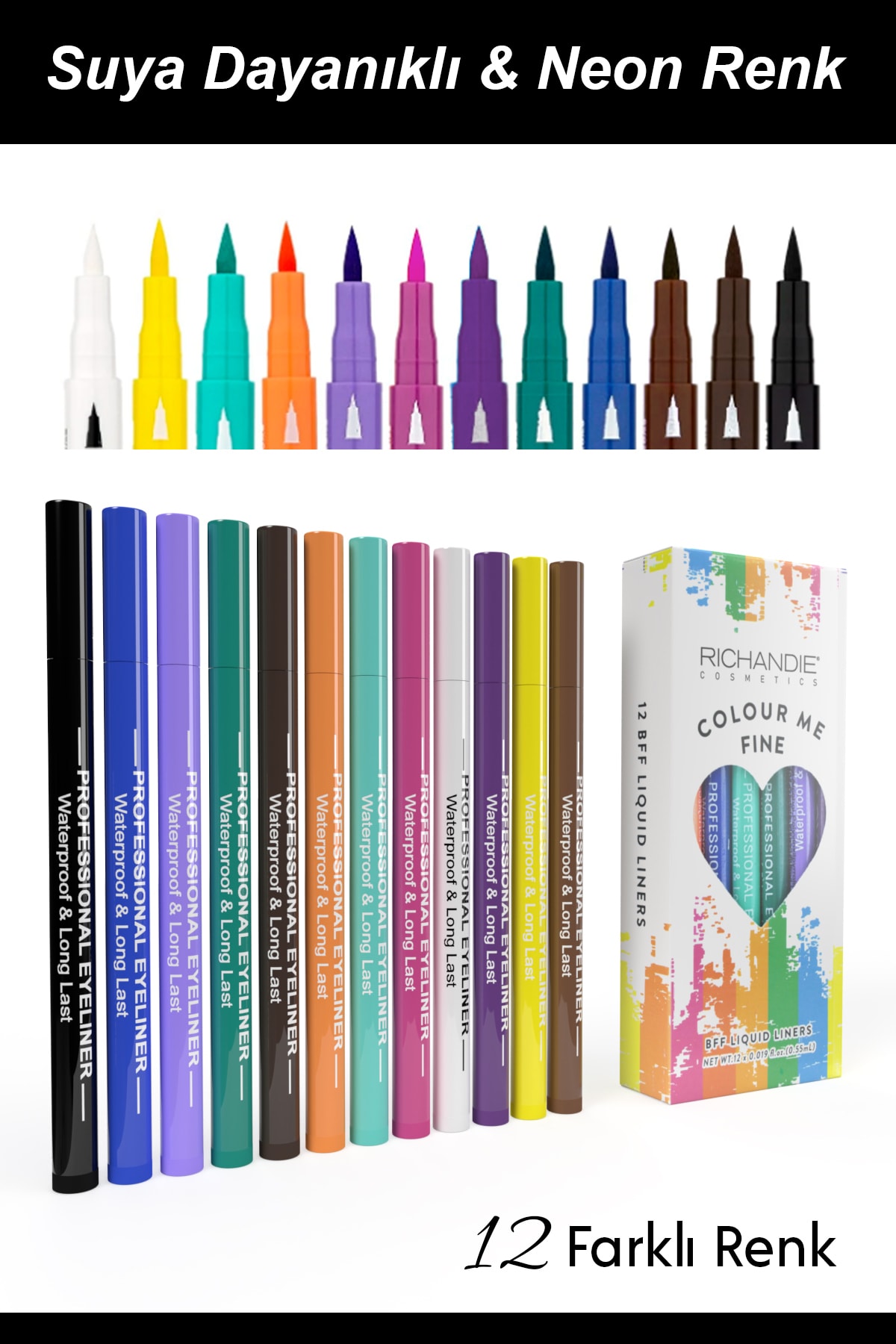 Richandie 12 Renk Neon Kalem Eyeliner Seti