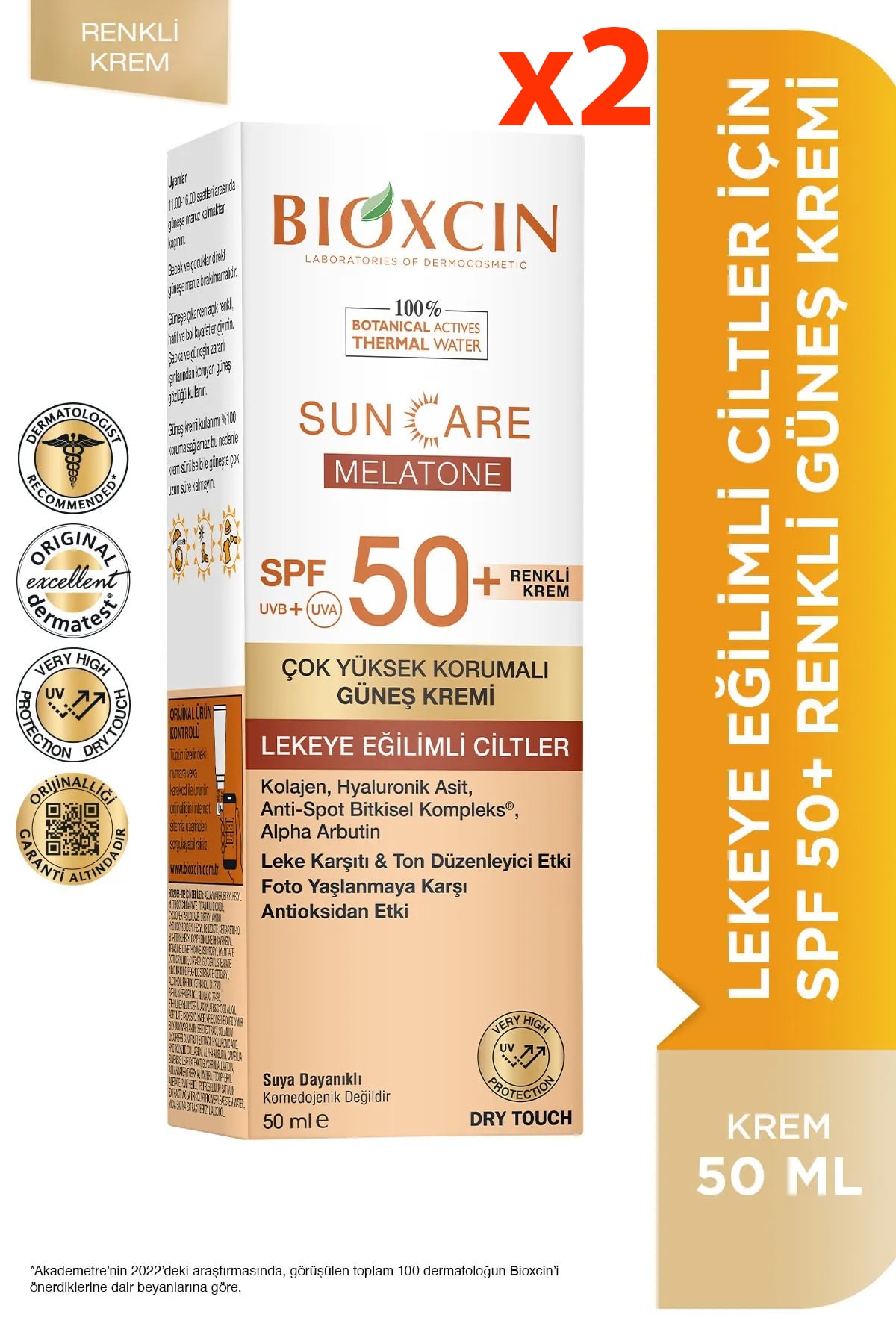 Bioxcin Sun Care Lekeye Eğilimli Ciltler Için Çok Yüksek Korumalı Renkli Güneş Kremi 50 Spf 2 Adet