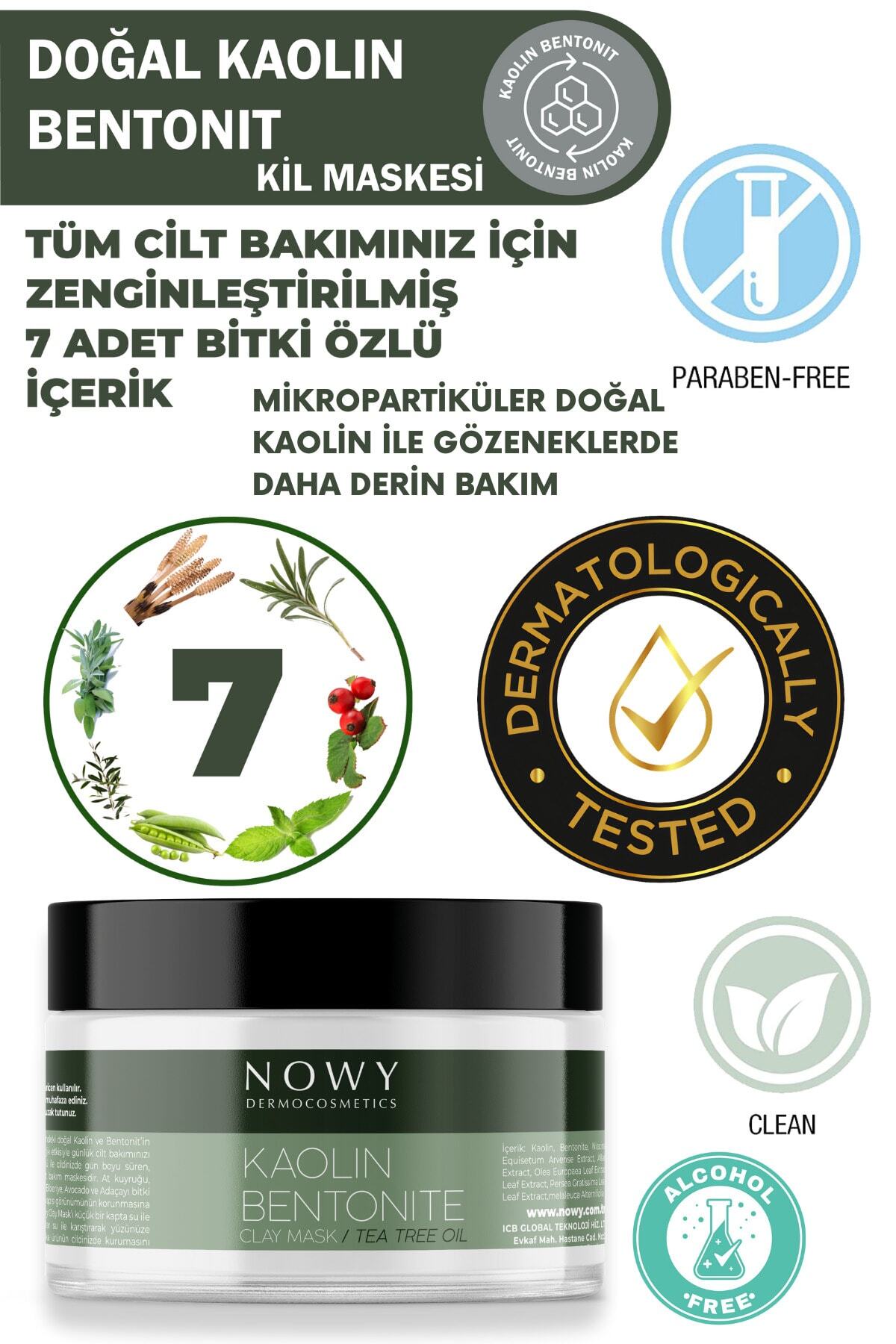 nowy Doğal Kil Maske(KaolinBentonite)YüzPeelingi-GözenekSıkılaştırıcı-Sivilce&AkneKarşıtı-YüzBakımMaskesi